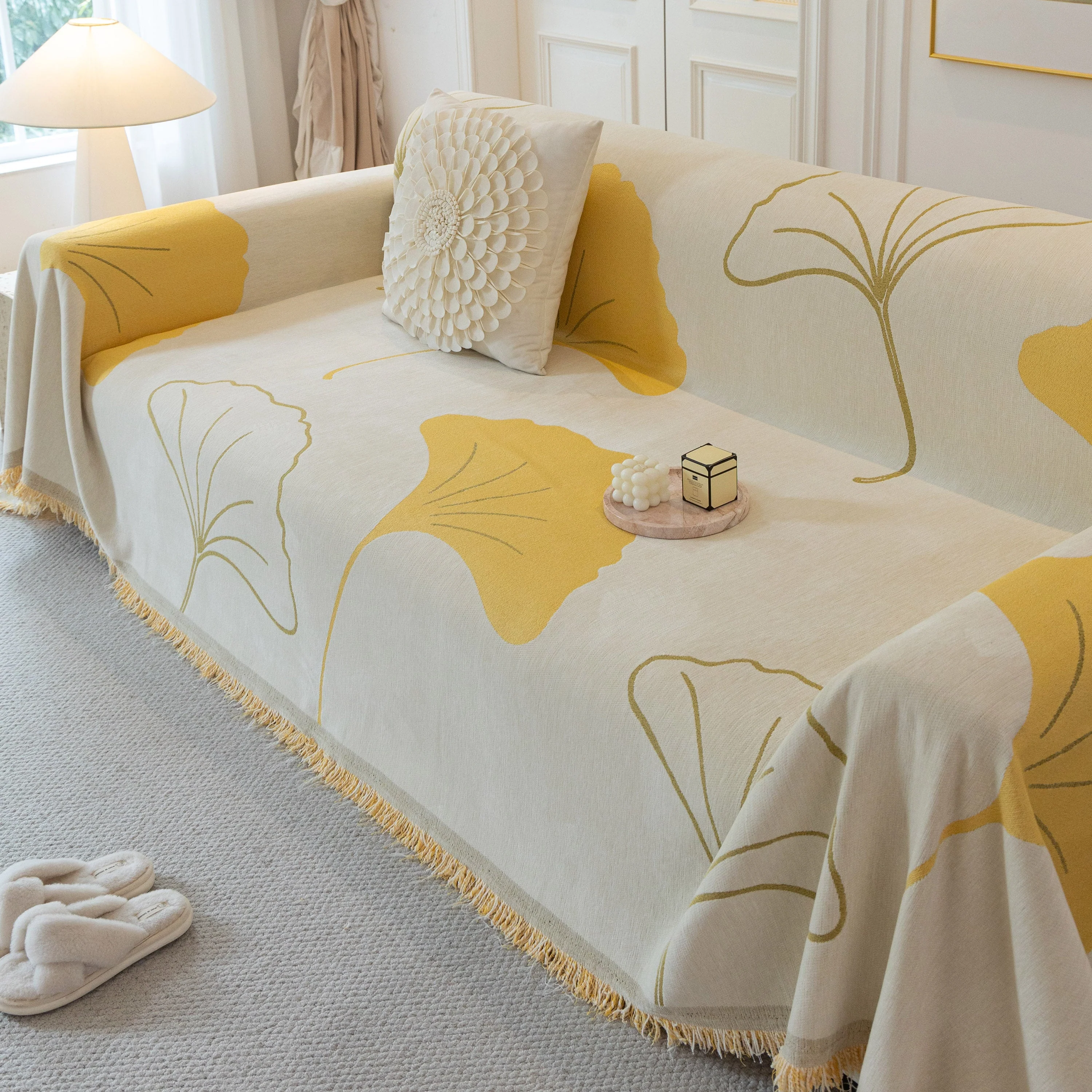 Cozy Couch Throw Blanket with Tassels, Jacquard Leaf Pattern Furniture Protector - Image 24