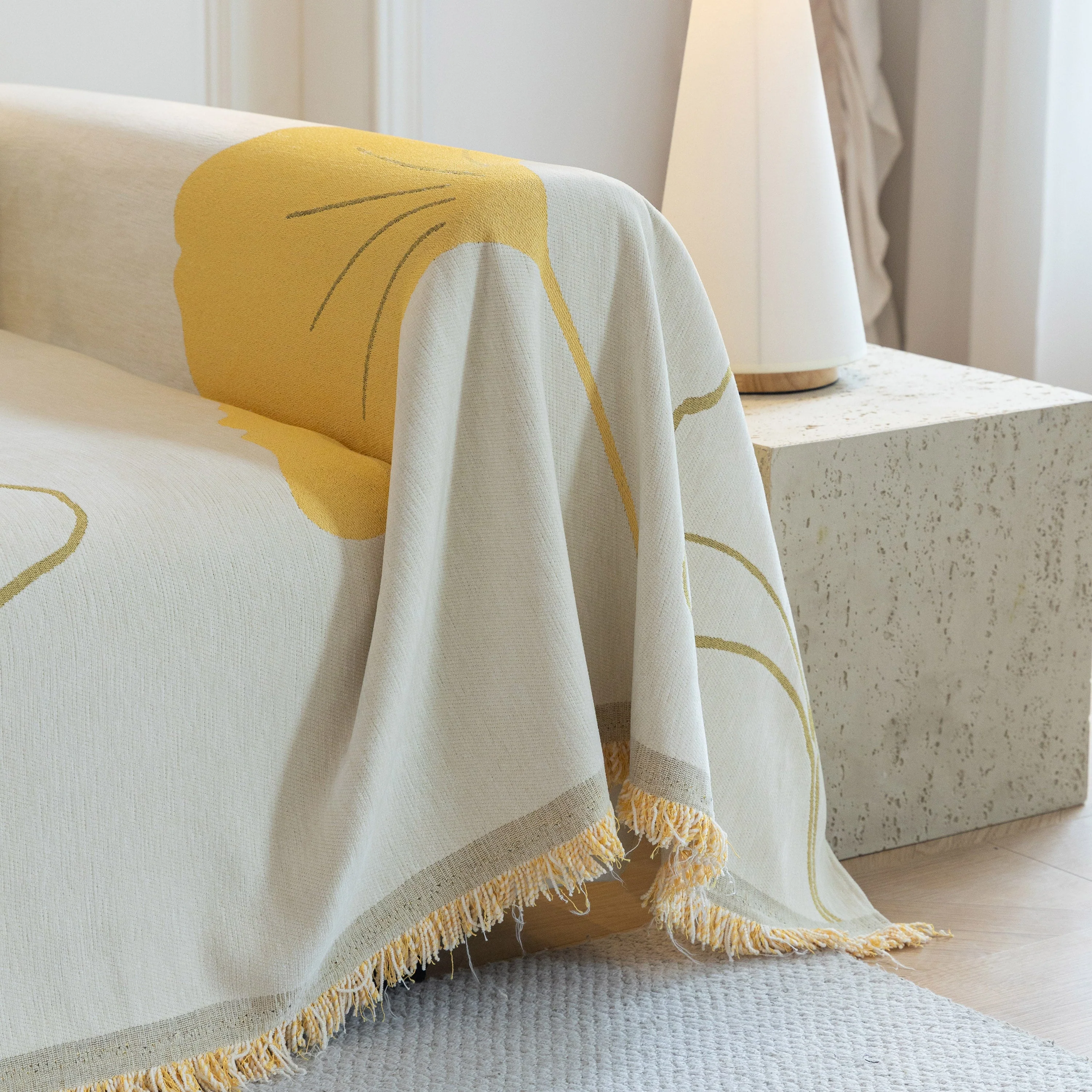Cozy Couch Throw Blanket with Tassels, Jacquard Leaf Pattern Furniture Protector - Image 28