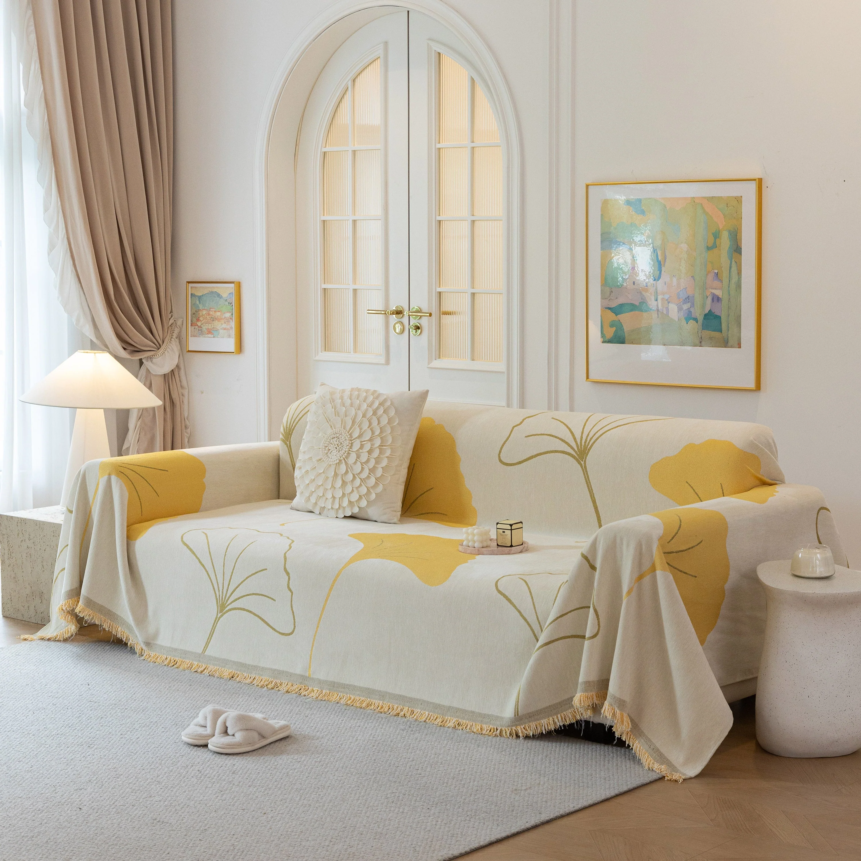 Cozy Couch Throw Blanket with Tassels, Jacquard Leaf Pattern Furniture Protector - Image 32