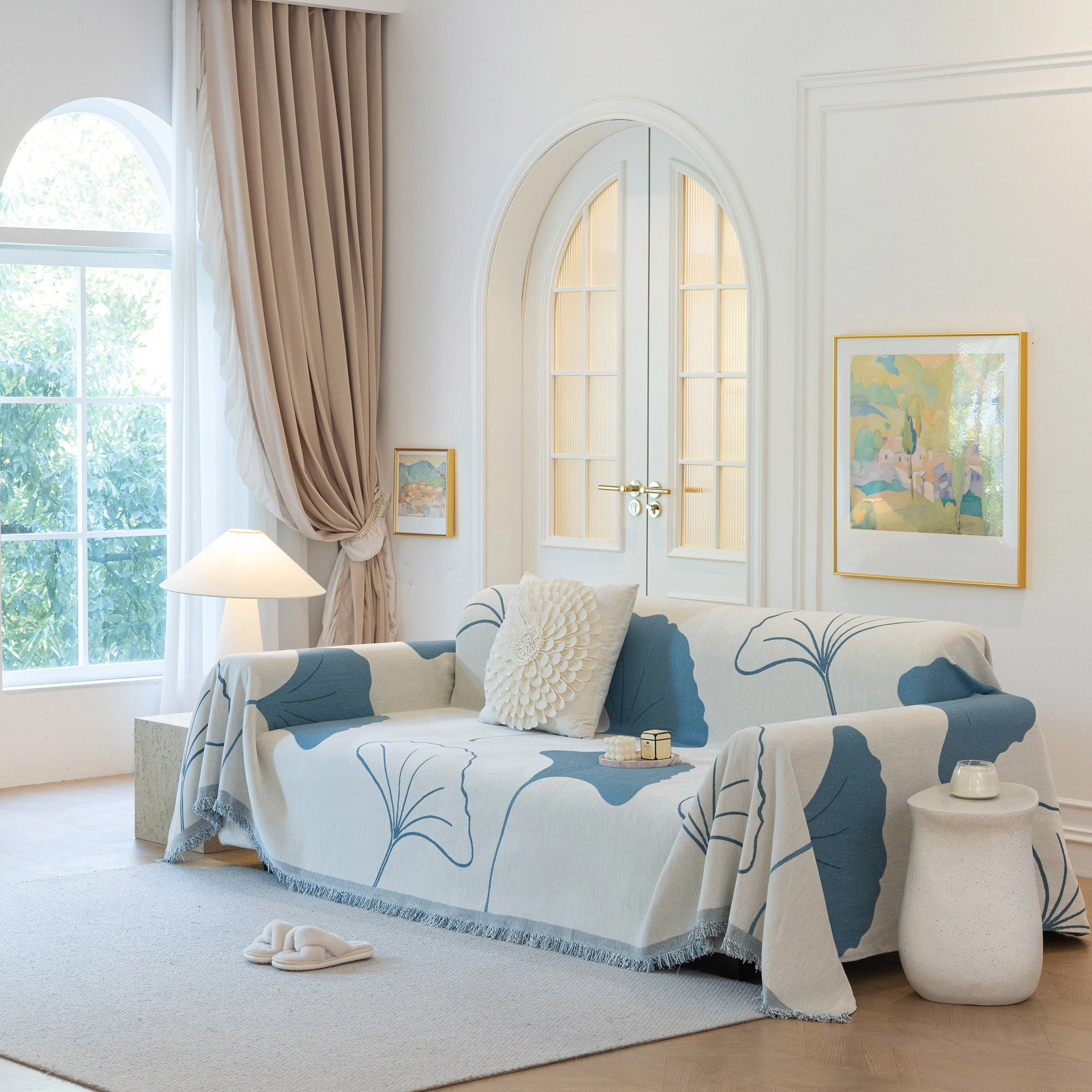 Cozy Couch Throw Blanket with Tassels, Jacquard Leaf Pattern Furniture Protector - Image 53