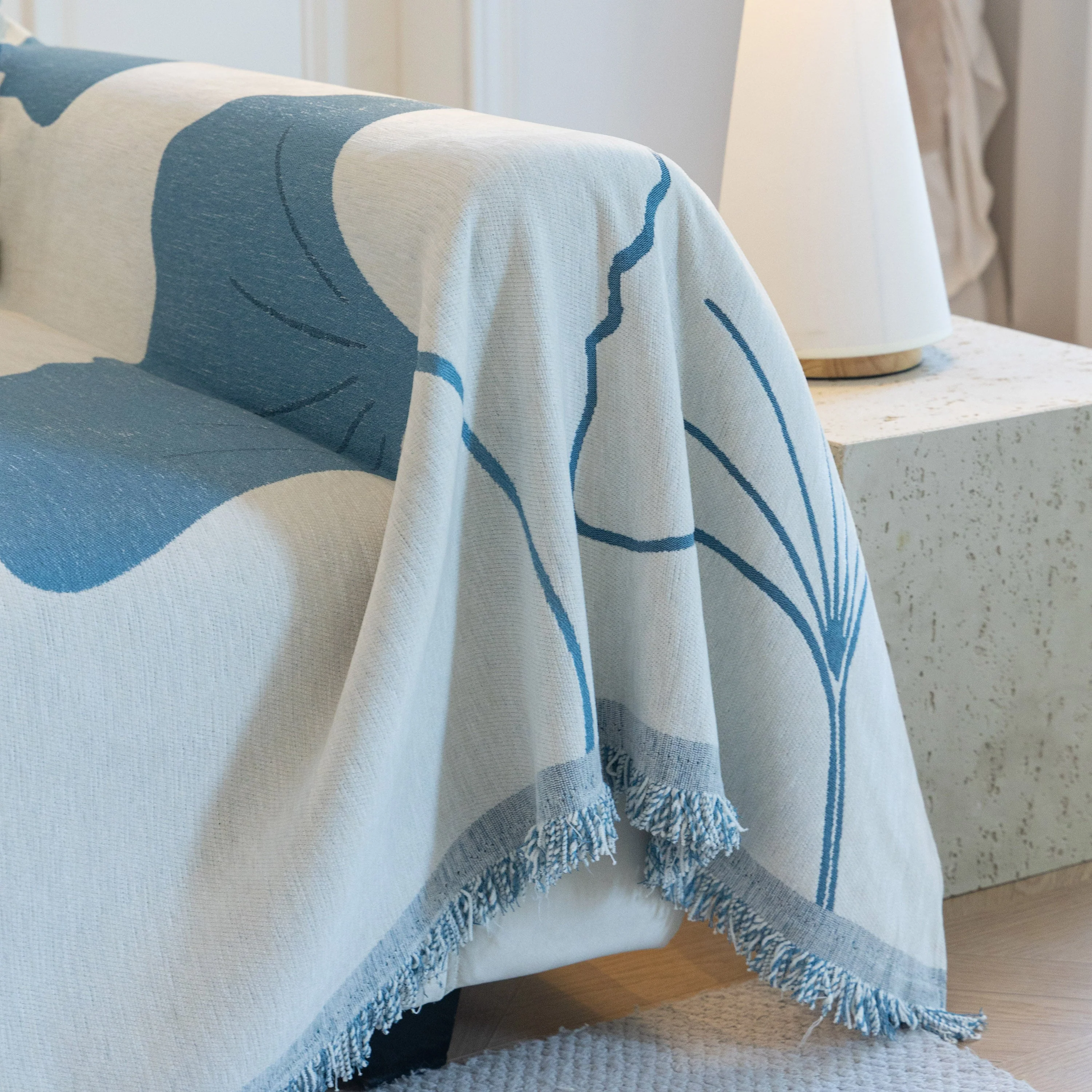 Cozy Couch Throw Blanket with Tassels, Jacquard Leaf Pattern Furniture Protector - Image 56