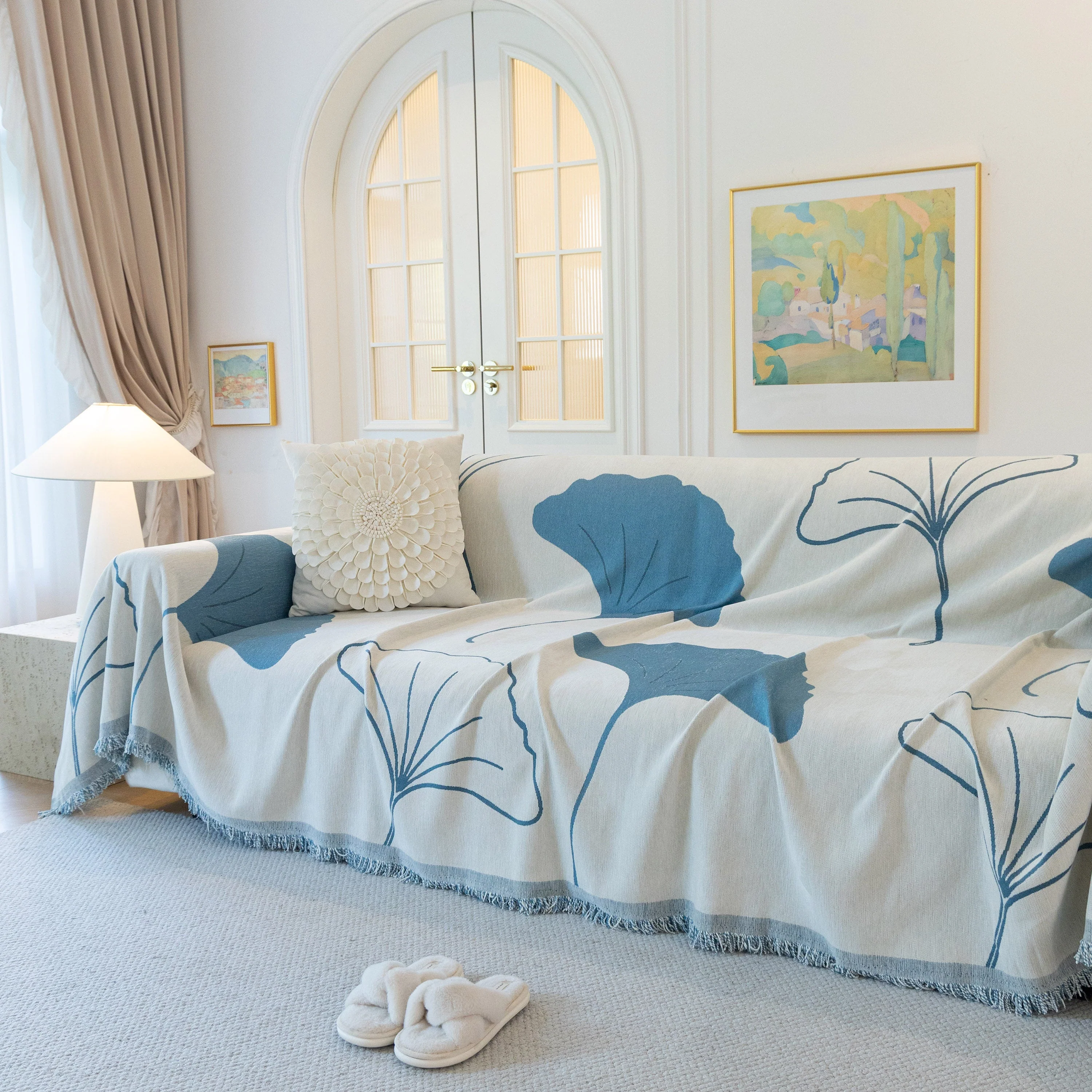 Cozy Couch Throw Blanket with Tassels, Jacquard Leaf Pattern Furniture Protector - Image 58