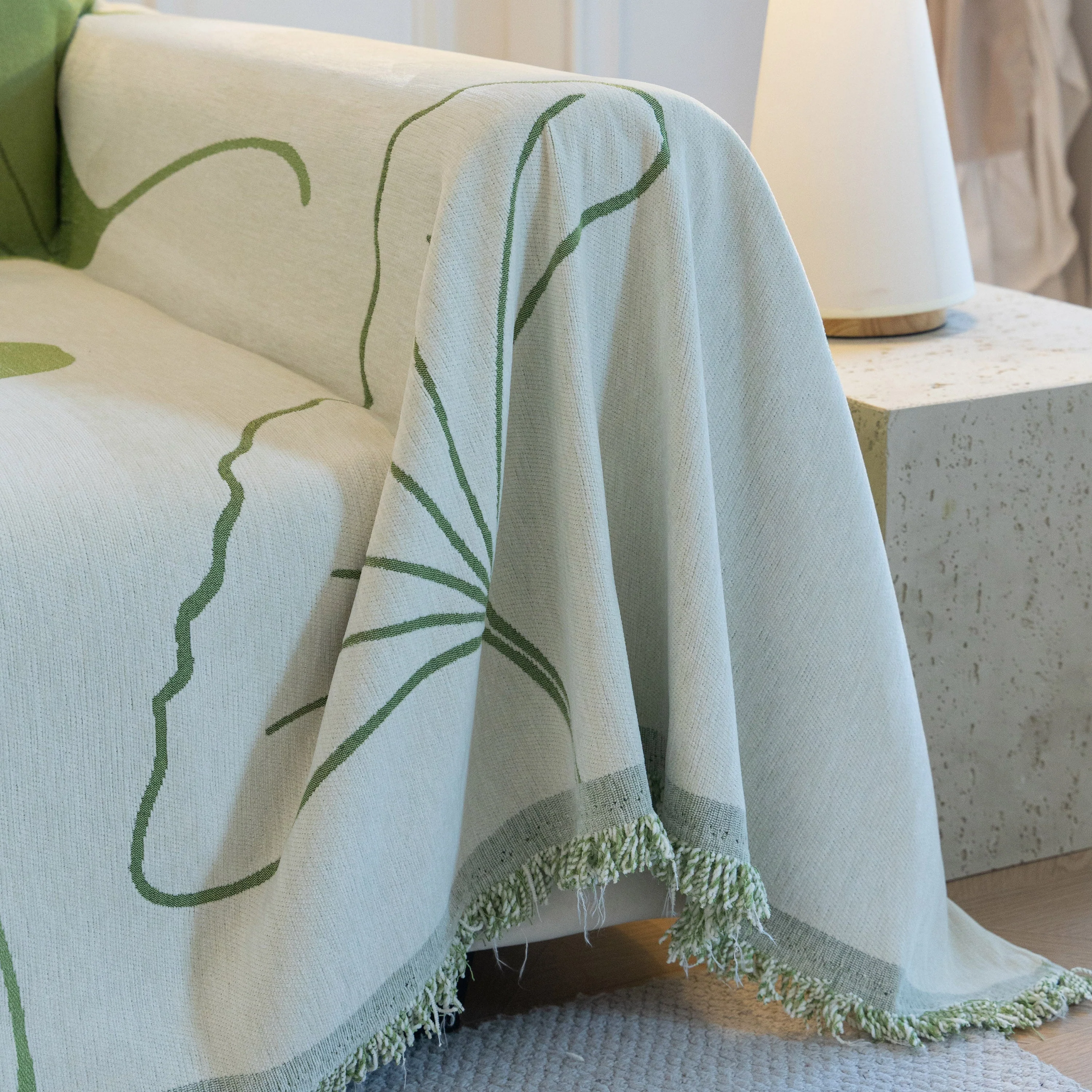 Cozy Couch Throw Blanket with Tassels, Jacquard Leaf Pattern Furniture Protector - Image 7