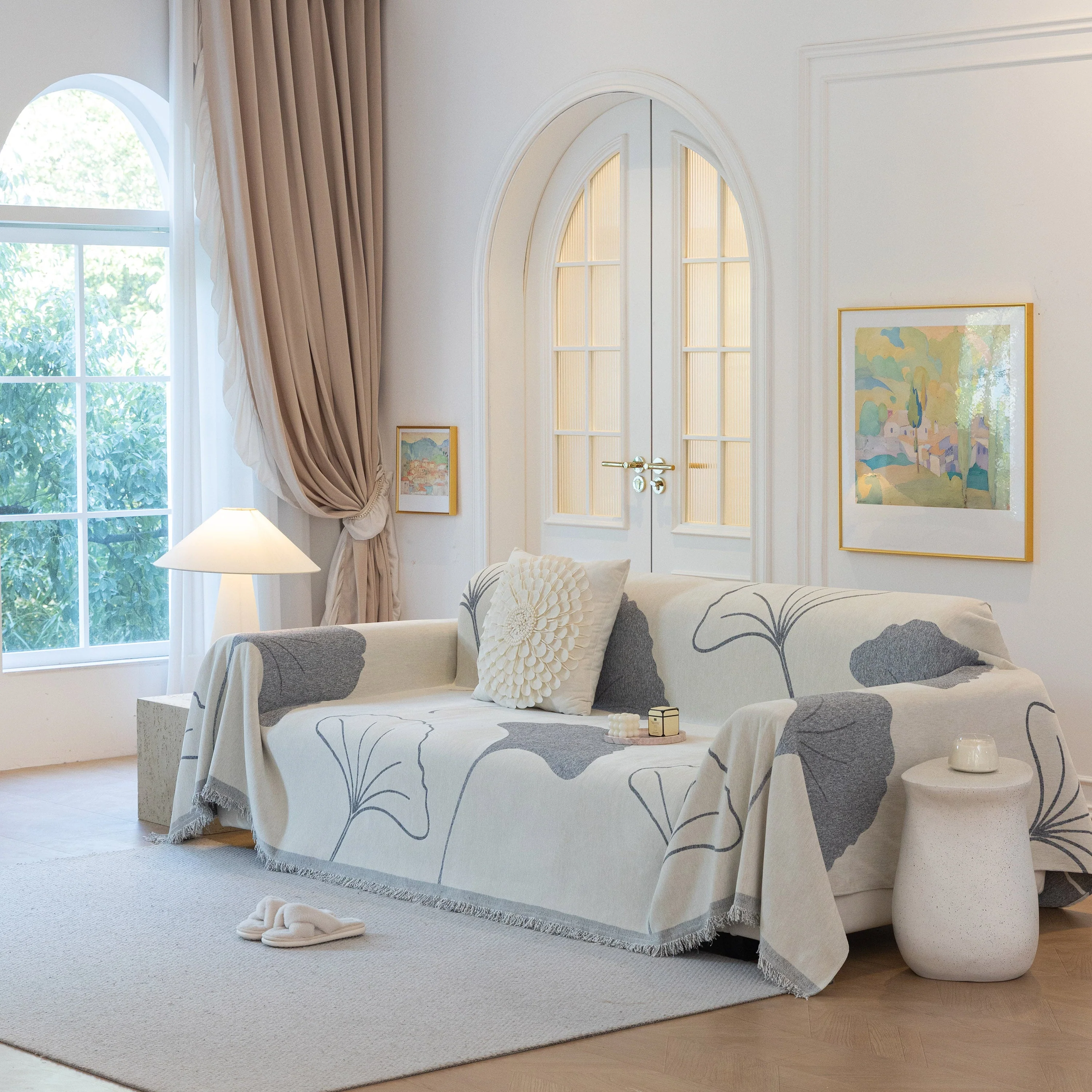 Cozy Couch Throw Blanket with Tassels, Jacquard Leaf Pattern Furniture Protector - Image 75
