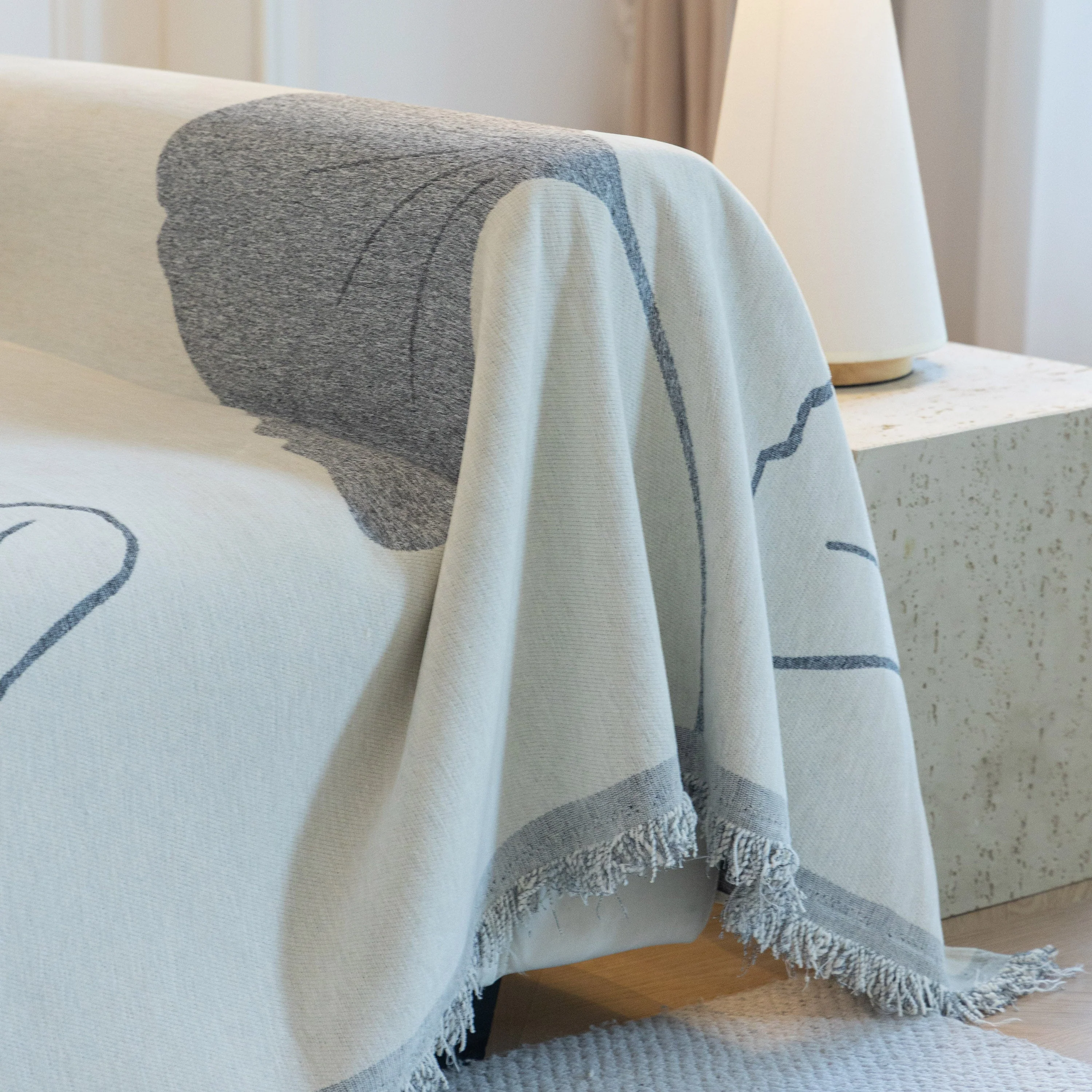 Cozy Couch Throw Blanket with Tassels, Jacquard Leaf Pattern Furniture Protector - Image 76