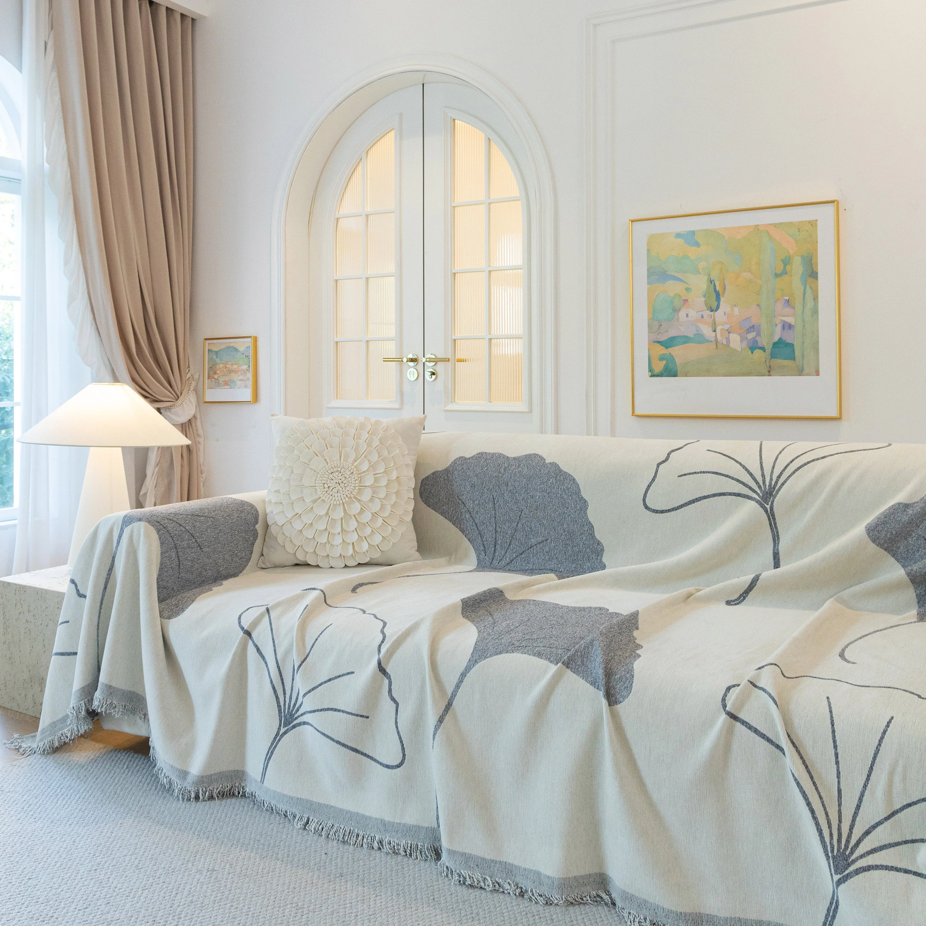 Cozy Couch Throw Blanket with Tassels, Jacquard Leaf Pattern Furniture Protector - Image 78