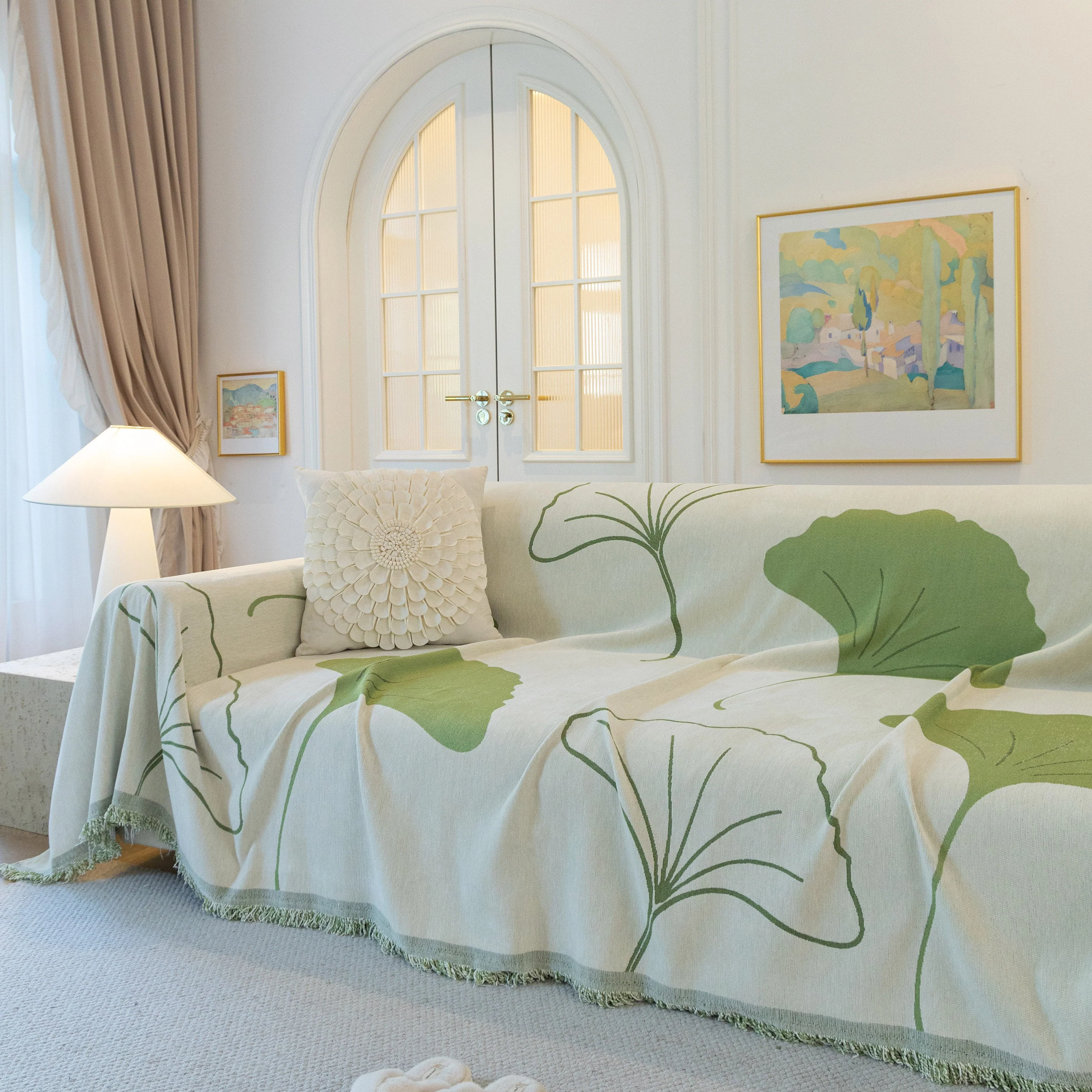 Cozy Couch Throw Blanket with Tassels, Jacquard Leaf Pattern Furniture Protector - Image 8