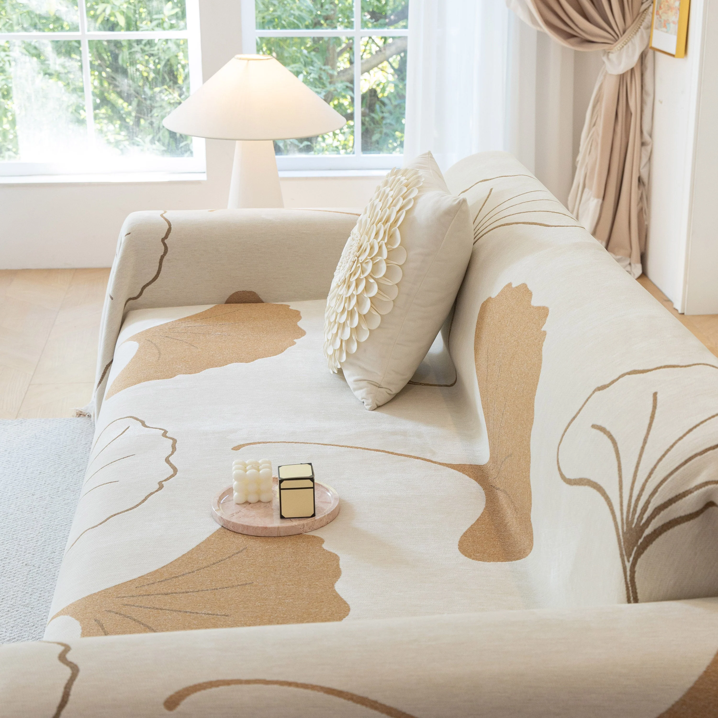Cozy Couch Throw Blanket with Tassels, Jacquard Leaf Pattern Furniture Protector - Image 92