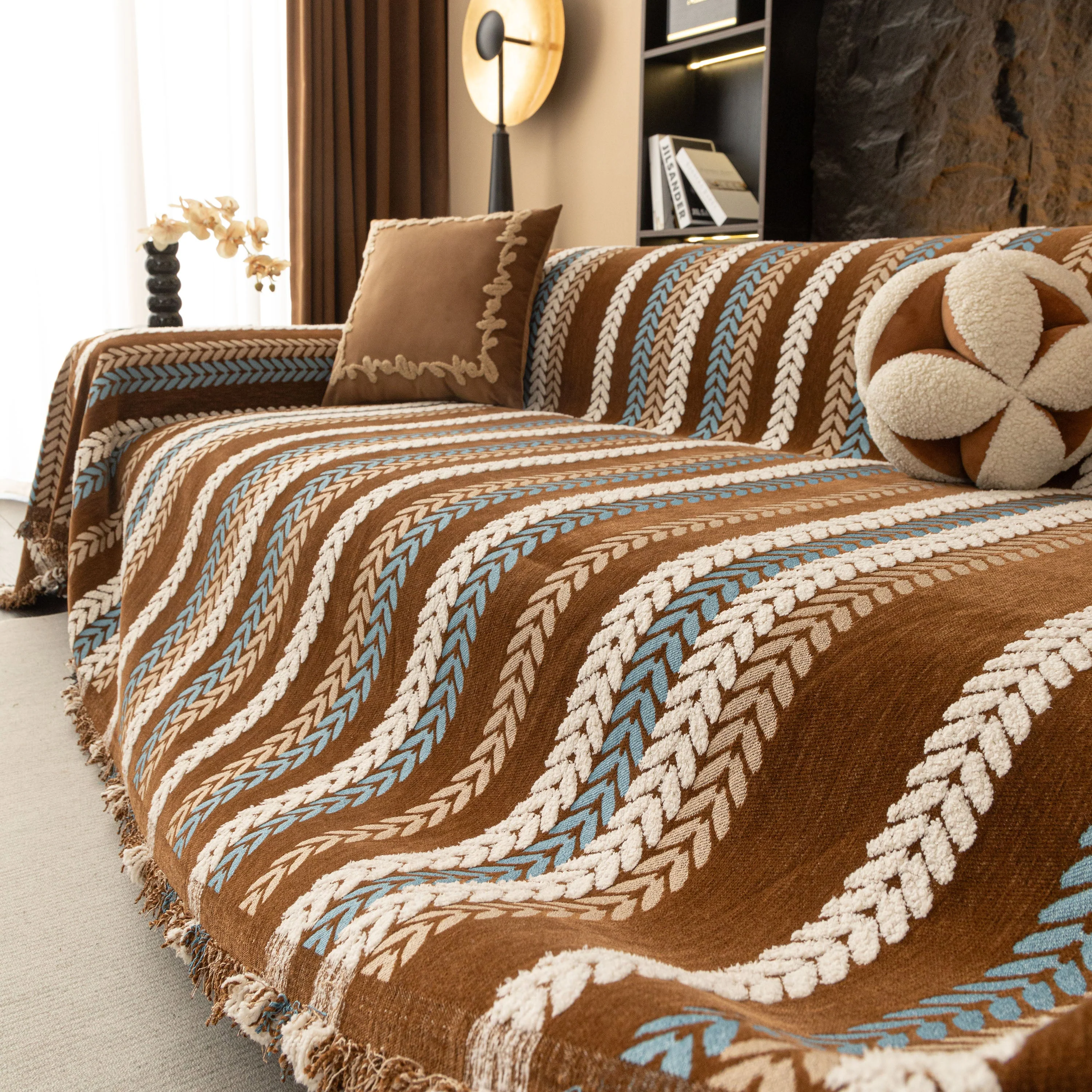 Cozy Decorative Throw Blanket for Couches, Boho Plush Woven Sofa Cover with Stripes - Image 15