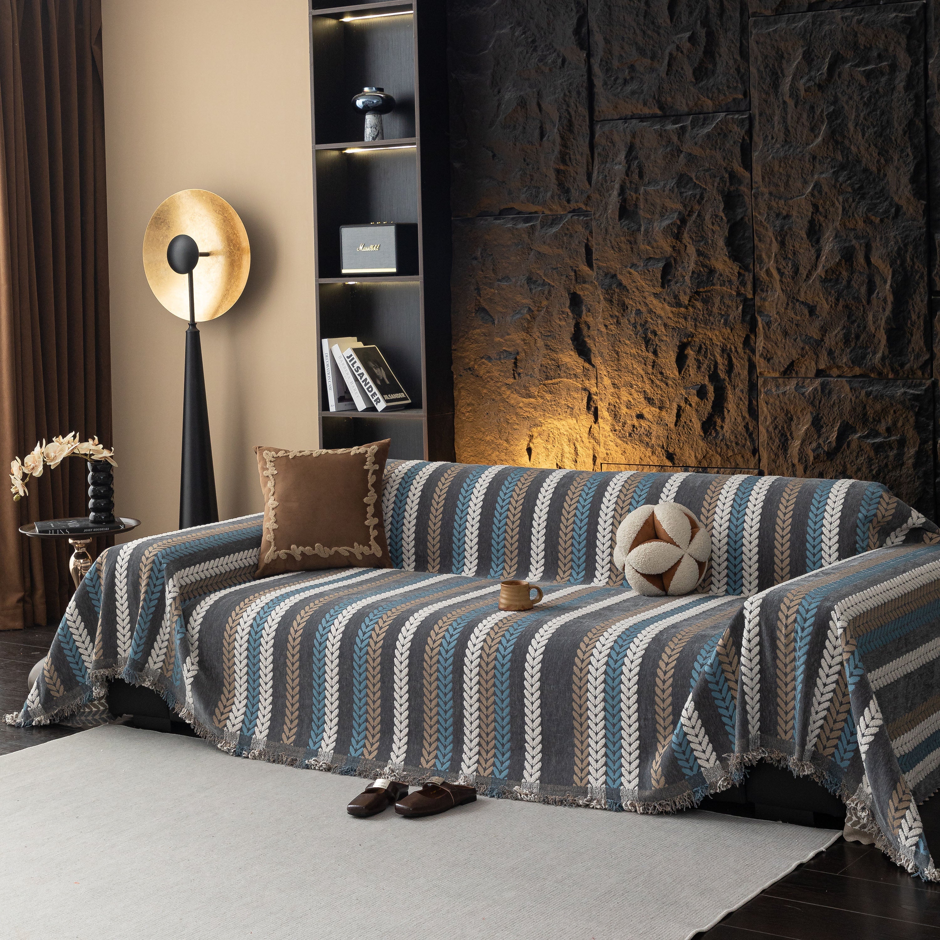 Cozy Decorative Throw Blanket for Couches, Boho Plush Woven Sofa Cover with Stripes - Image 19