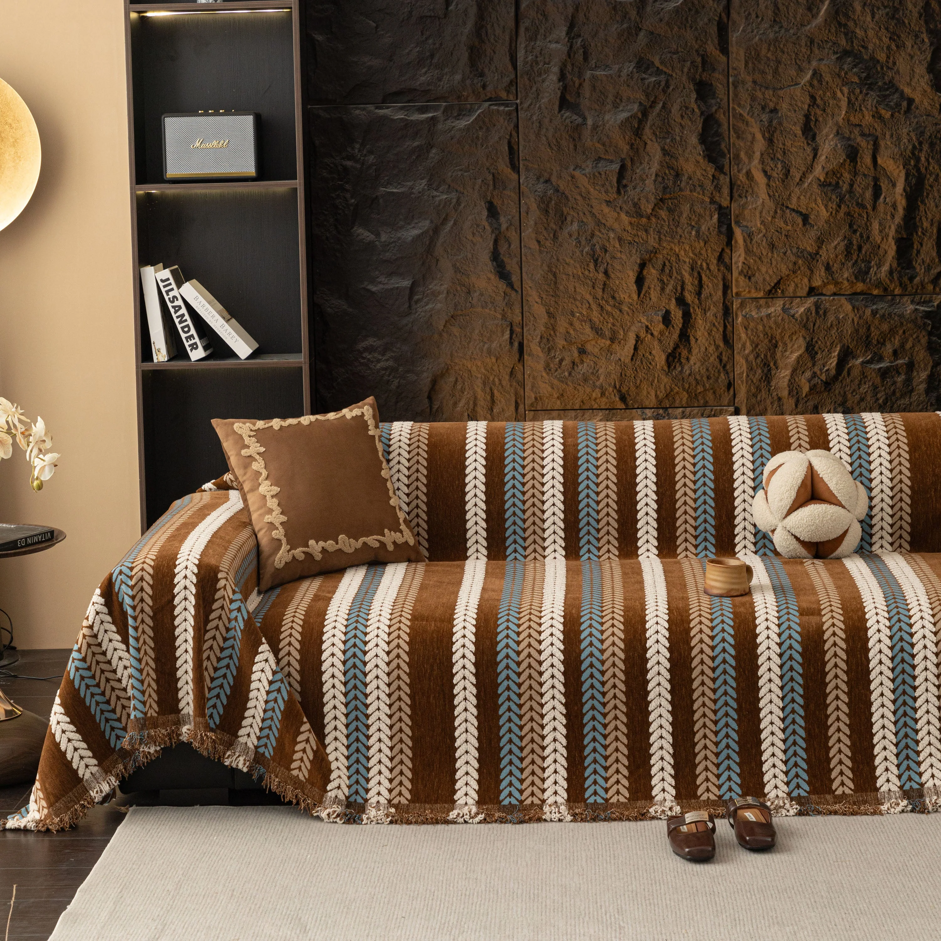 Cozy Decorative Throw Blanket for Couches, Boho Plush Woven Sofa Cover with Stripes - Image 2