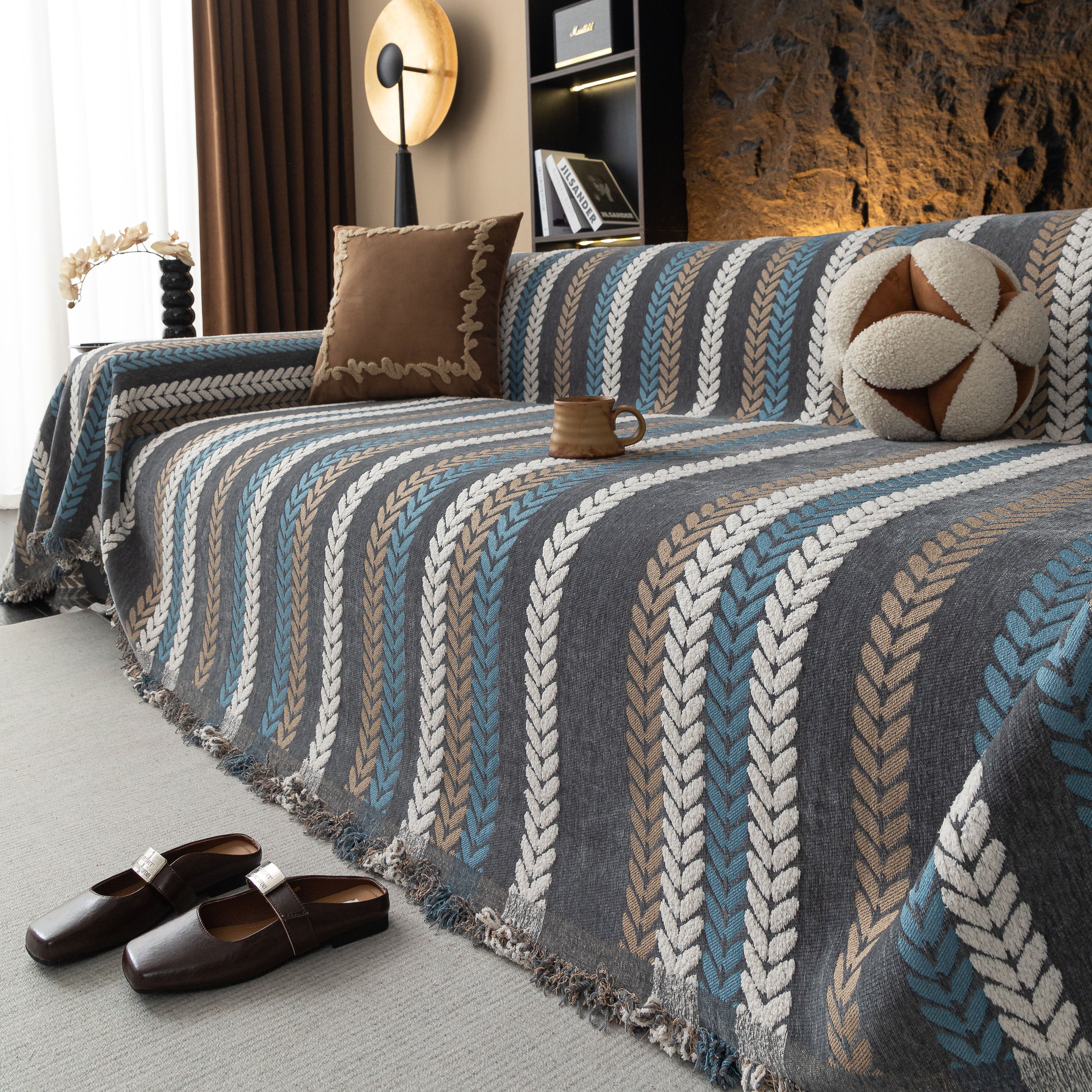 Cozy Decorative Throw Blanket for Couches, Boho Plush Woven Sofa Cover with Stripes - Image 20