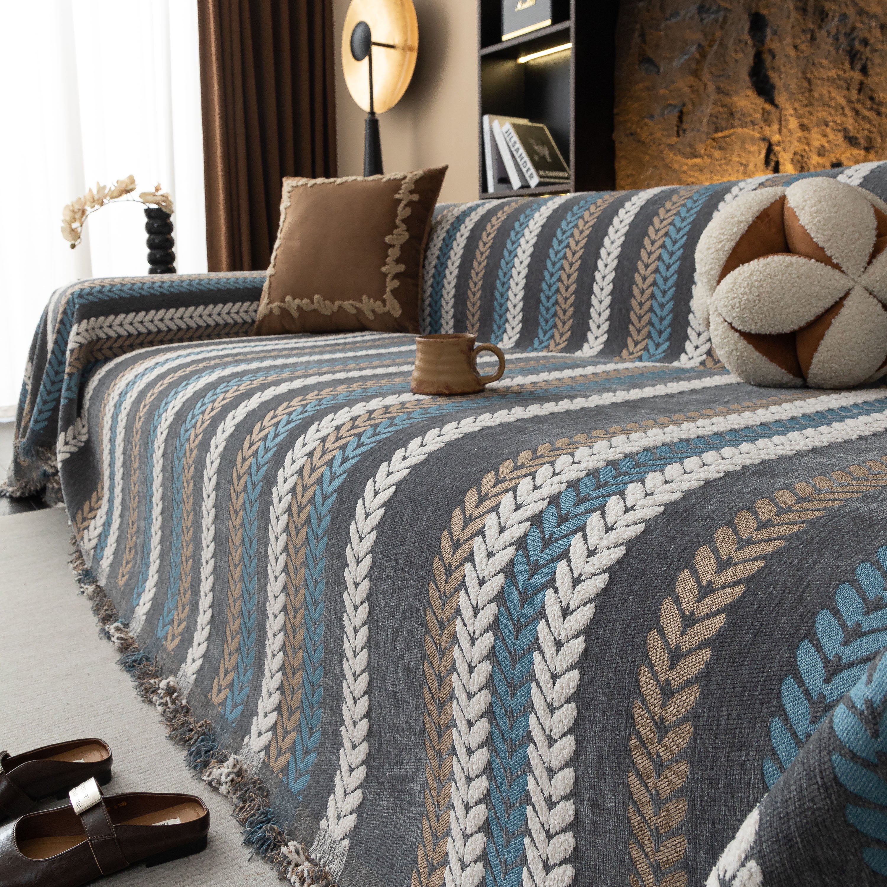 Cozy Decorative Throw Blanket for Couches, Boho Plush Woven Sofa Cover with Stripes - Image 21