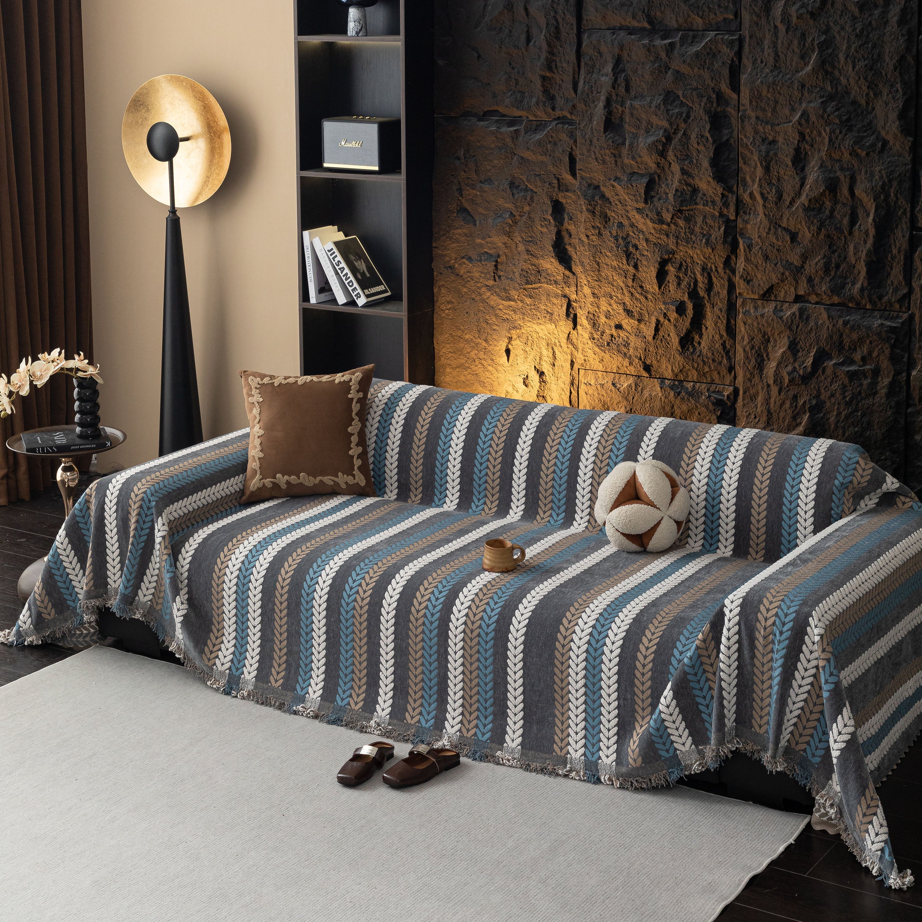 Cozy Decorative Throw Blanket for Couches, Boho Plush Woven Sofa Cover with Stripes - Image 22