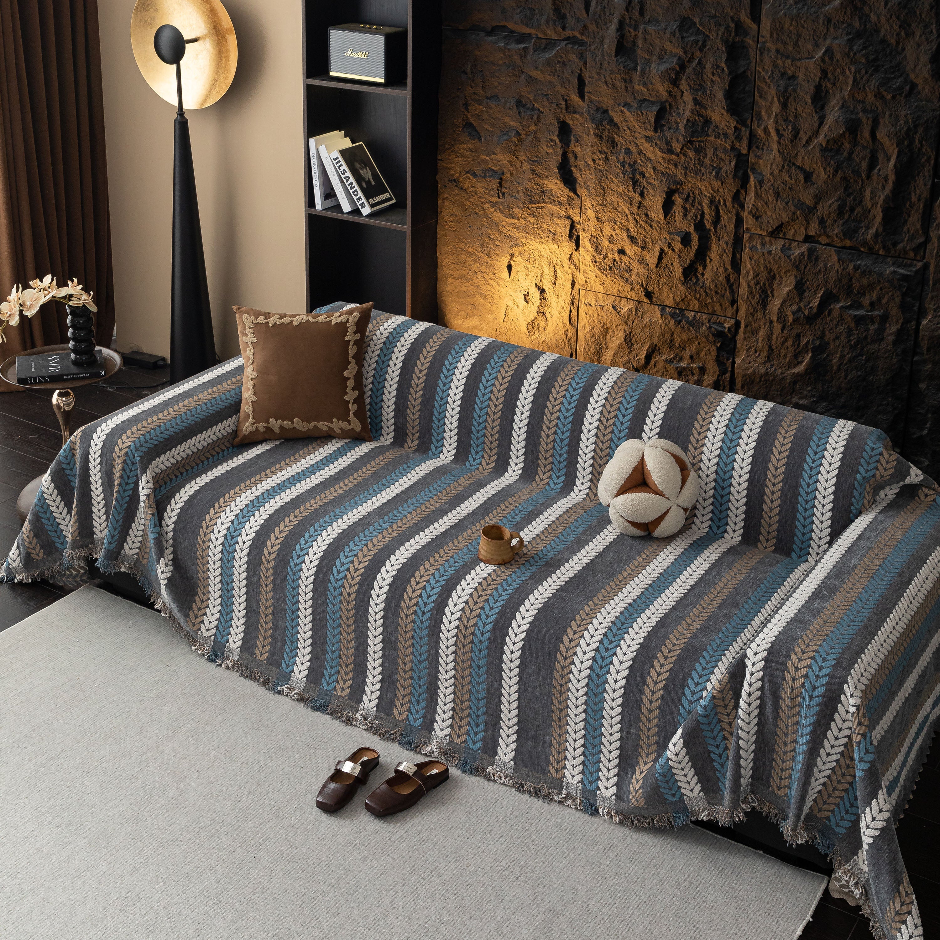 Cozy Decorative Throw Blanket for Couches, Boho Plush Woven Sofa Cover with Stripes - Image 23