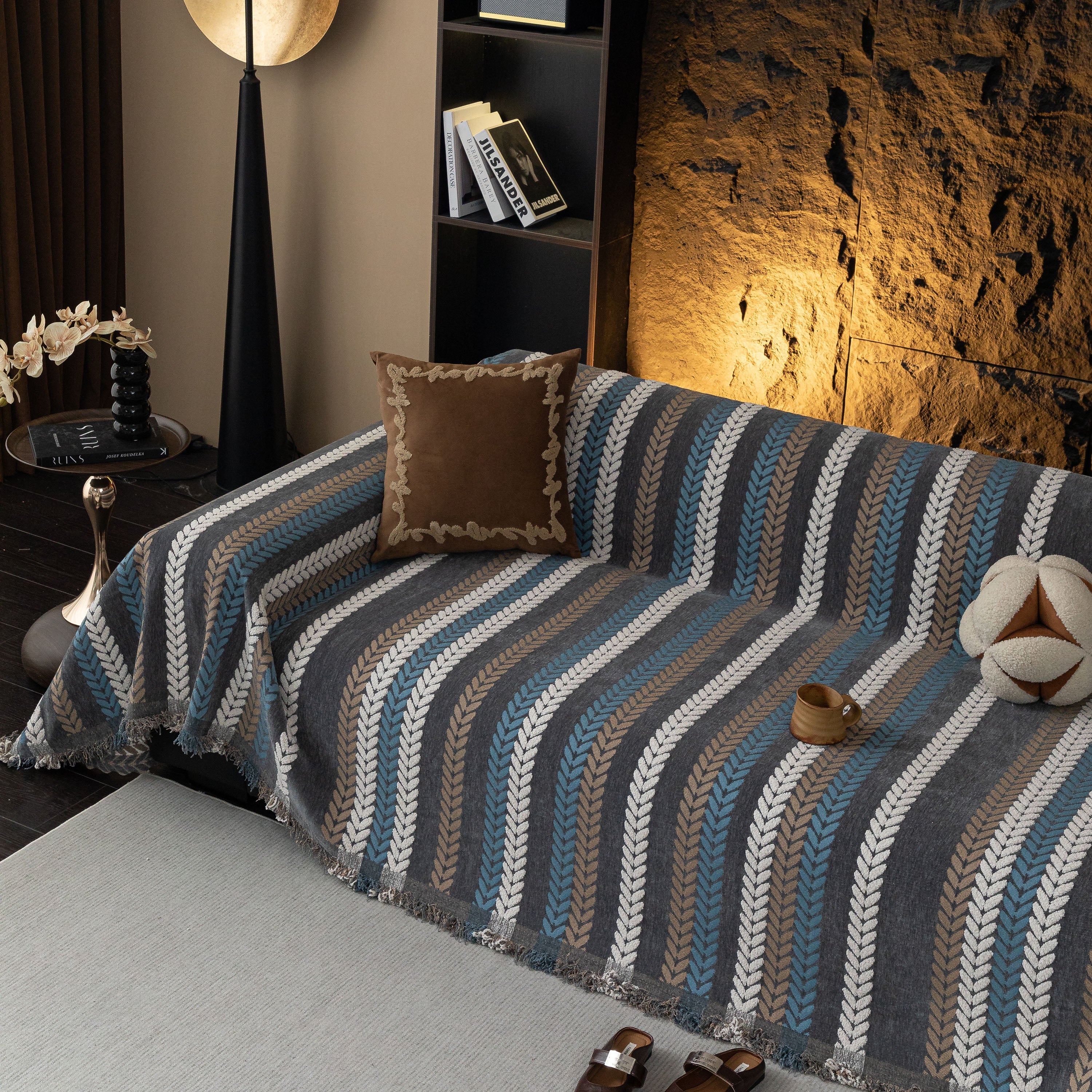 Cozy Decorative Throw Blanket for Couches, Boho Plush Woven Sofa Cover with Stripes - Image 24