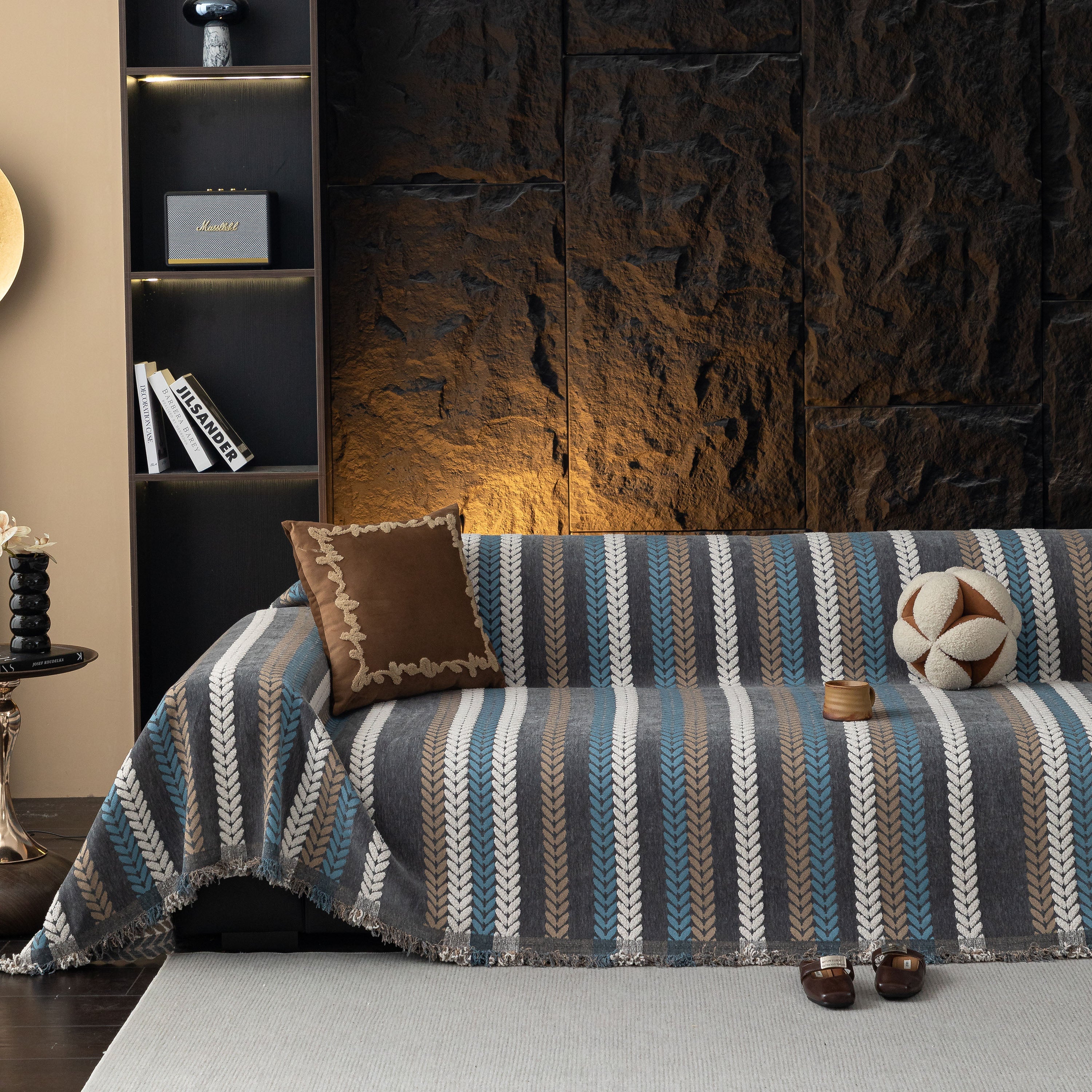 Cozy Decorative Throw Blanket for Couches, Boho Plush Woven Sofa Cover with Stripes - Image 25