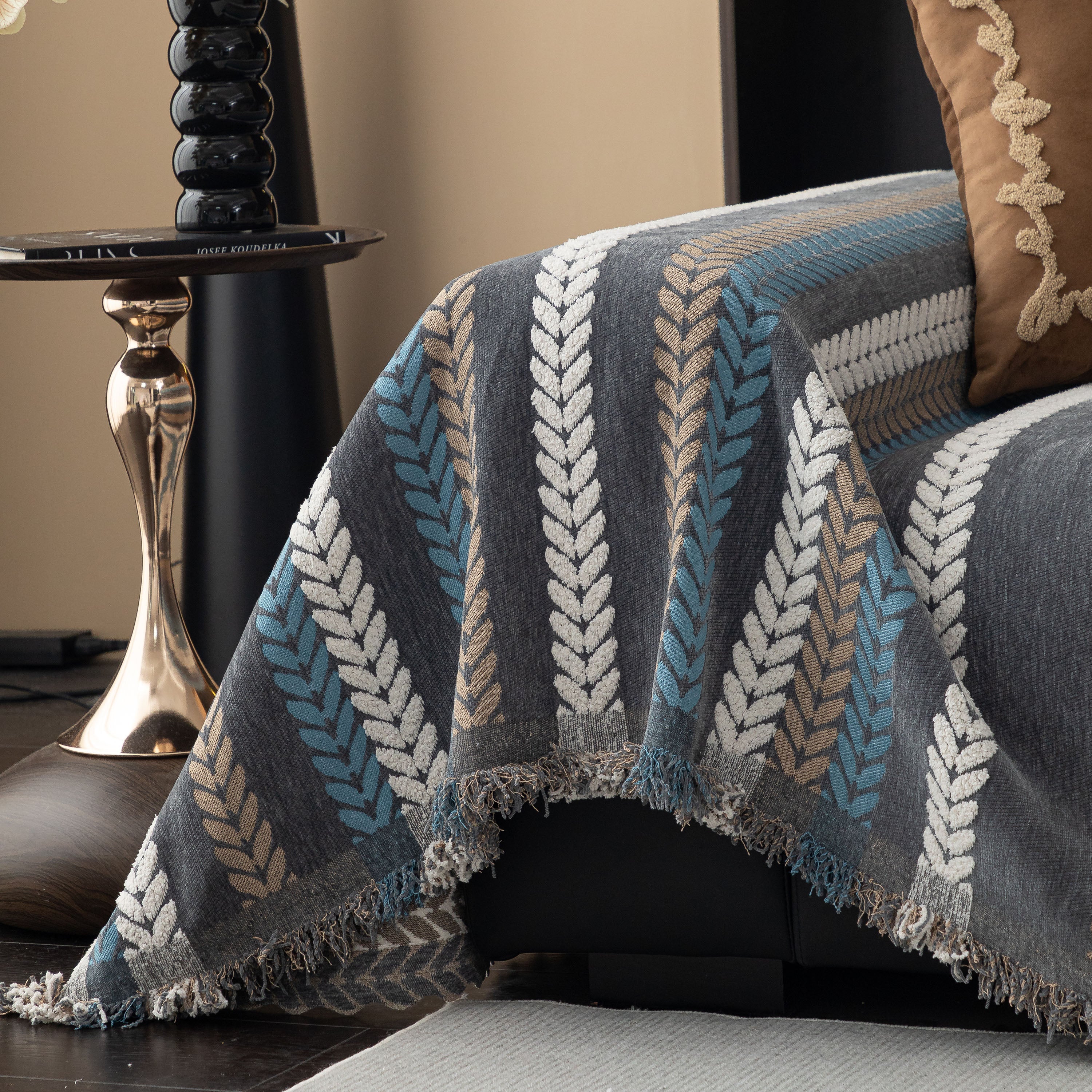 Cozy Decorative Throw Blanket for Couches, Boho Plush Woven Sofa Cover with Stripes - Image 26