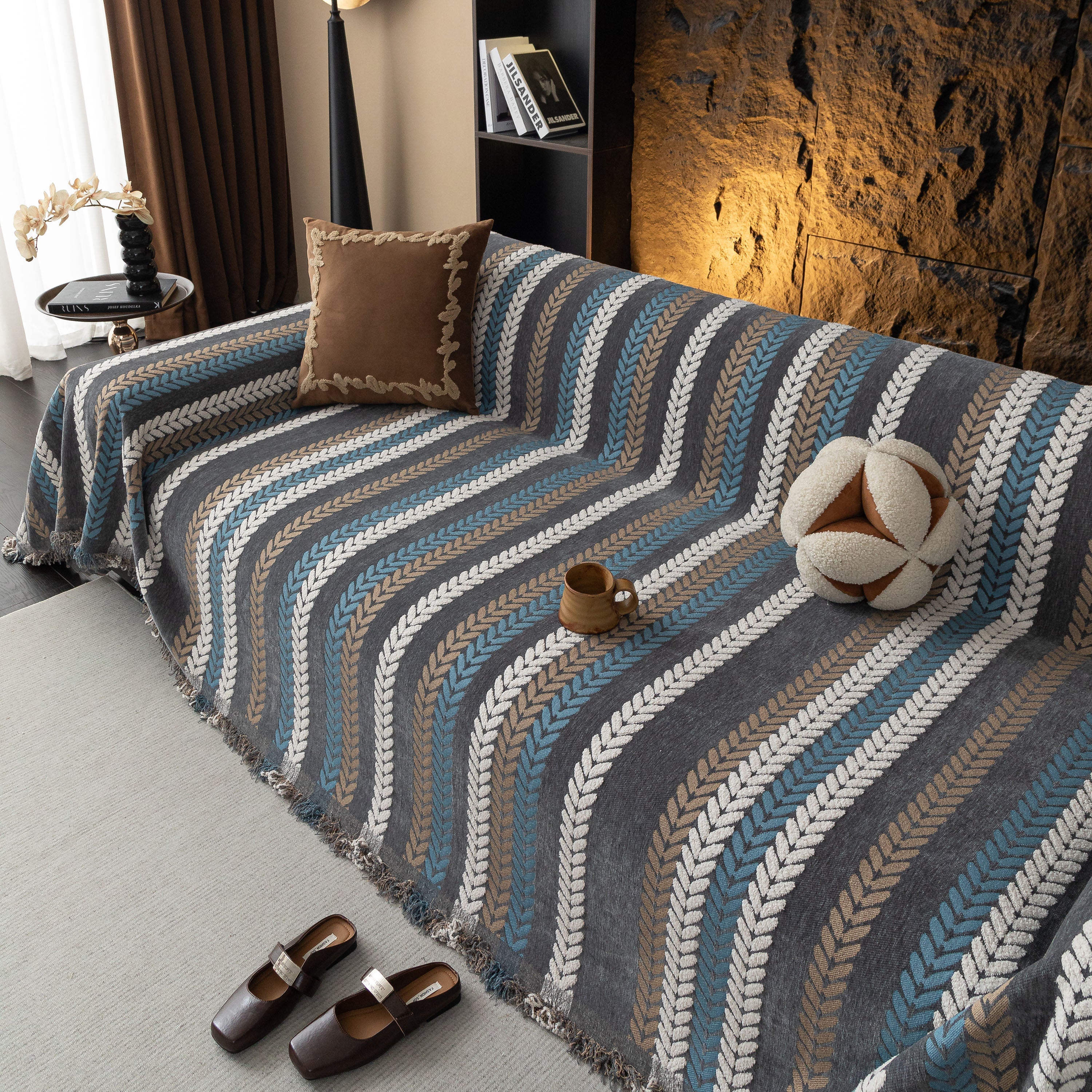 Cozy Decorative Throw Blanket for Couches, Boho Plush Woven Sofa Cover with Stripes - Image 28