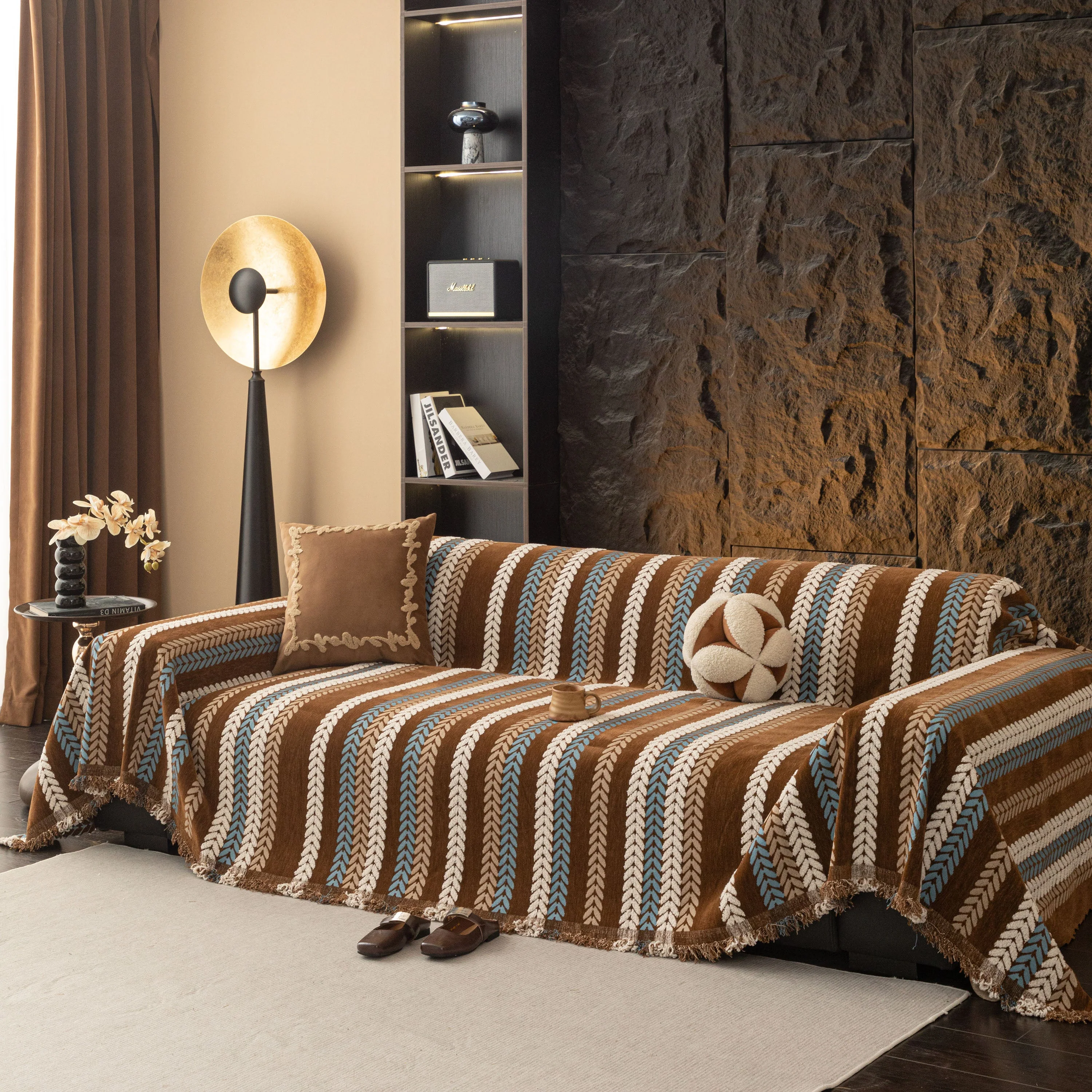 Cozy Decorative Throw Blanket for Couches, Boho Plush Woven Sofa Cover with Stripes - Image 3