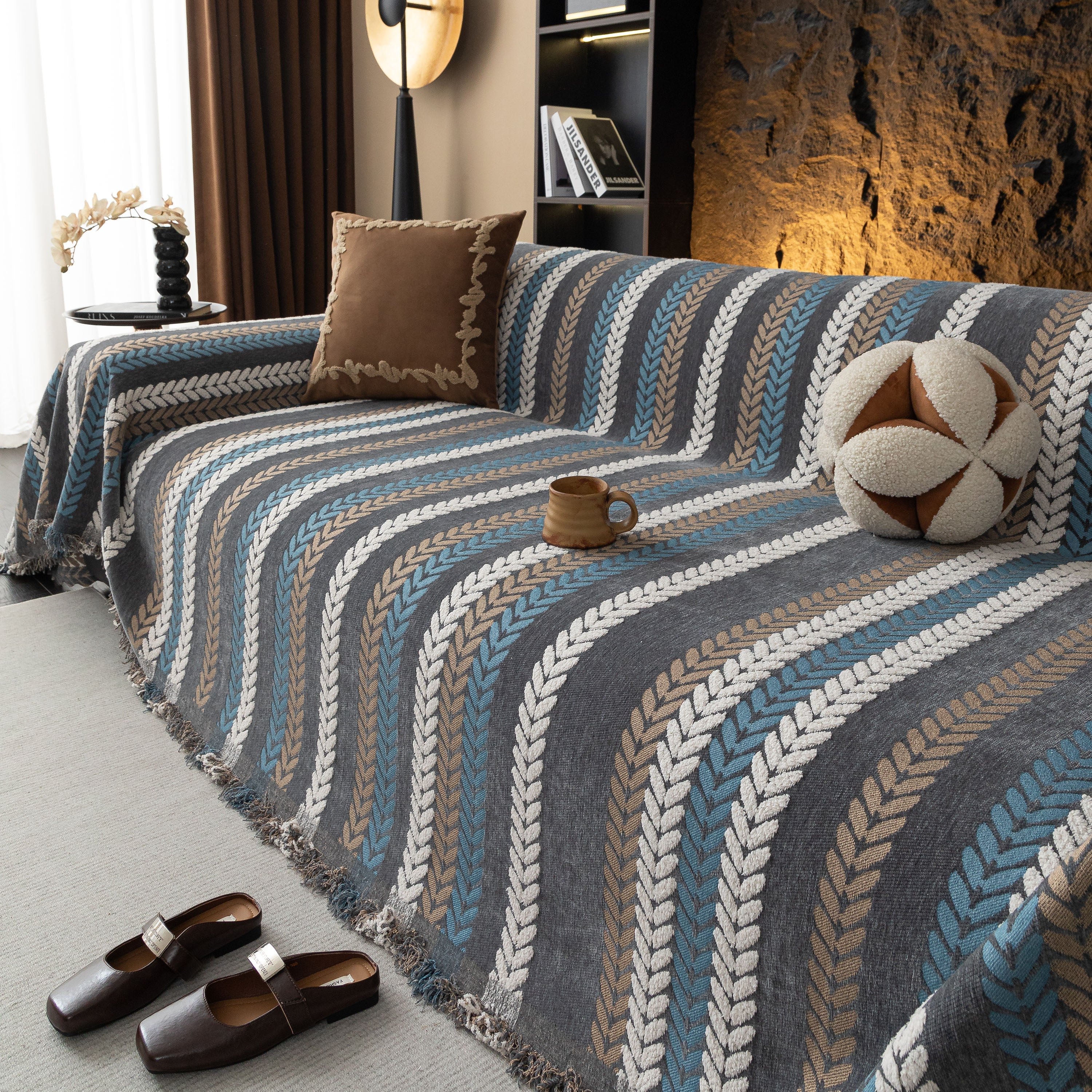 Cozy Decorative Throw Blanket for Couches, Boho Plush Woven Sofa Cover with Stripes - Image 30