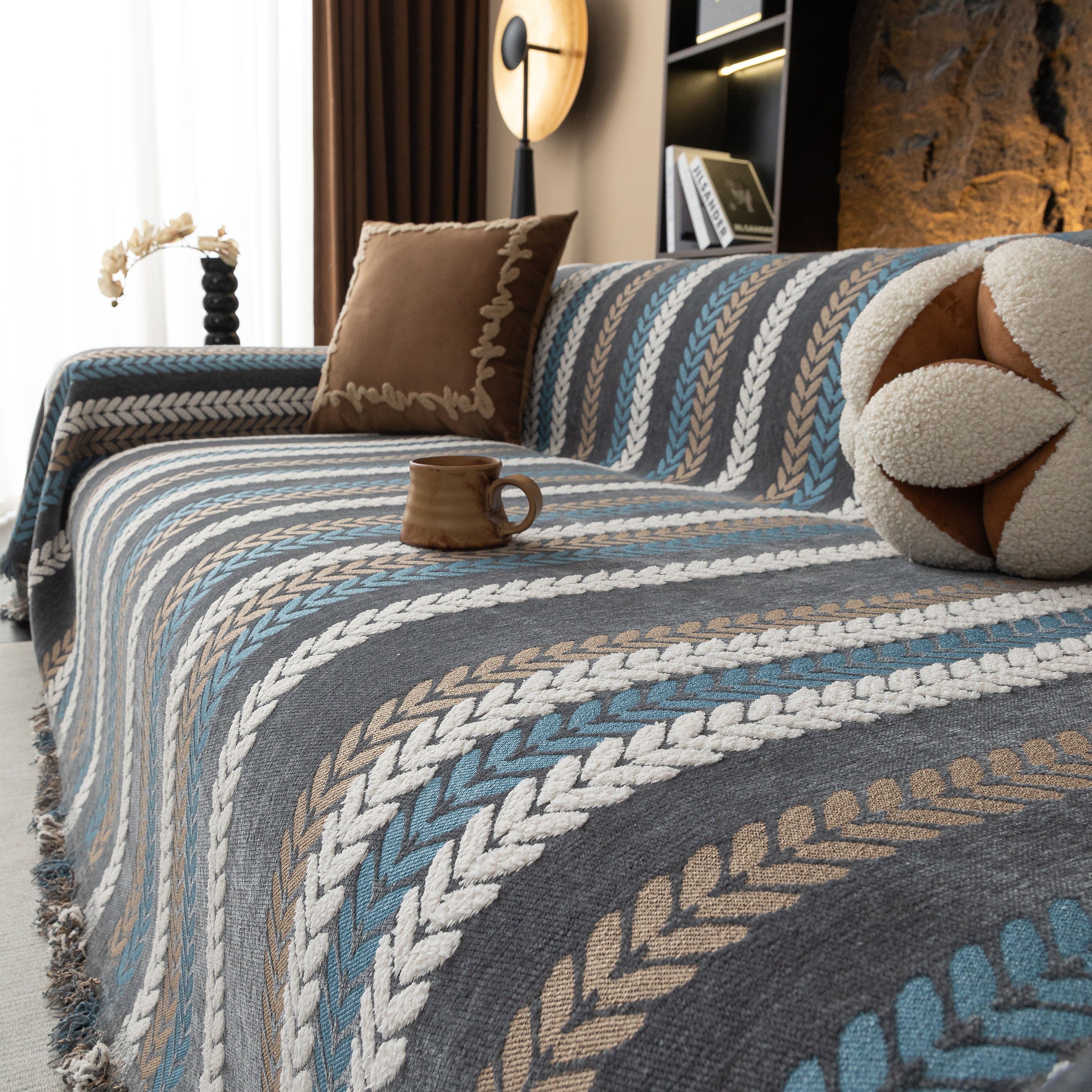 Cozy Decorative Throw Blanket for Couches, Boho Plush Woven Sofa Cover with Stripes - Image 32