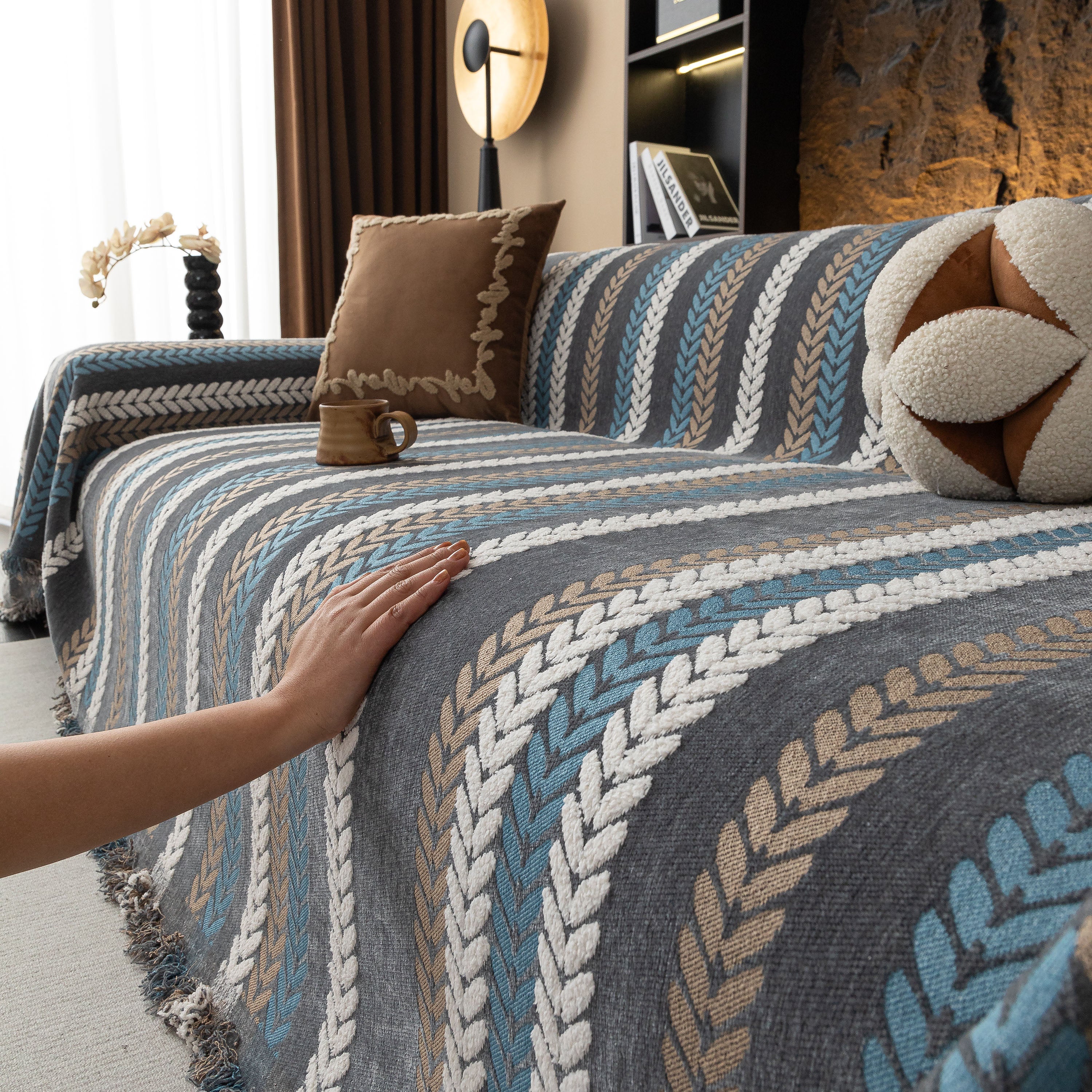 Cozy Decorative Throw Blanket for Couches, Boho Plush Woven Sofa Cover with Stripes - Image 34
