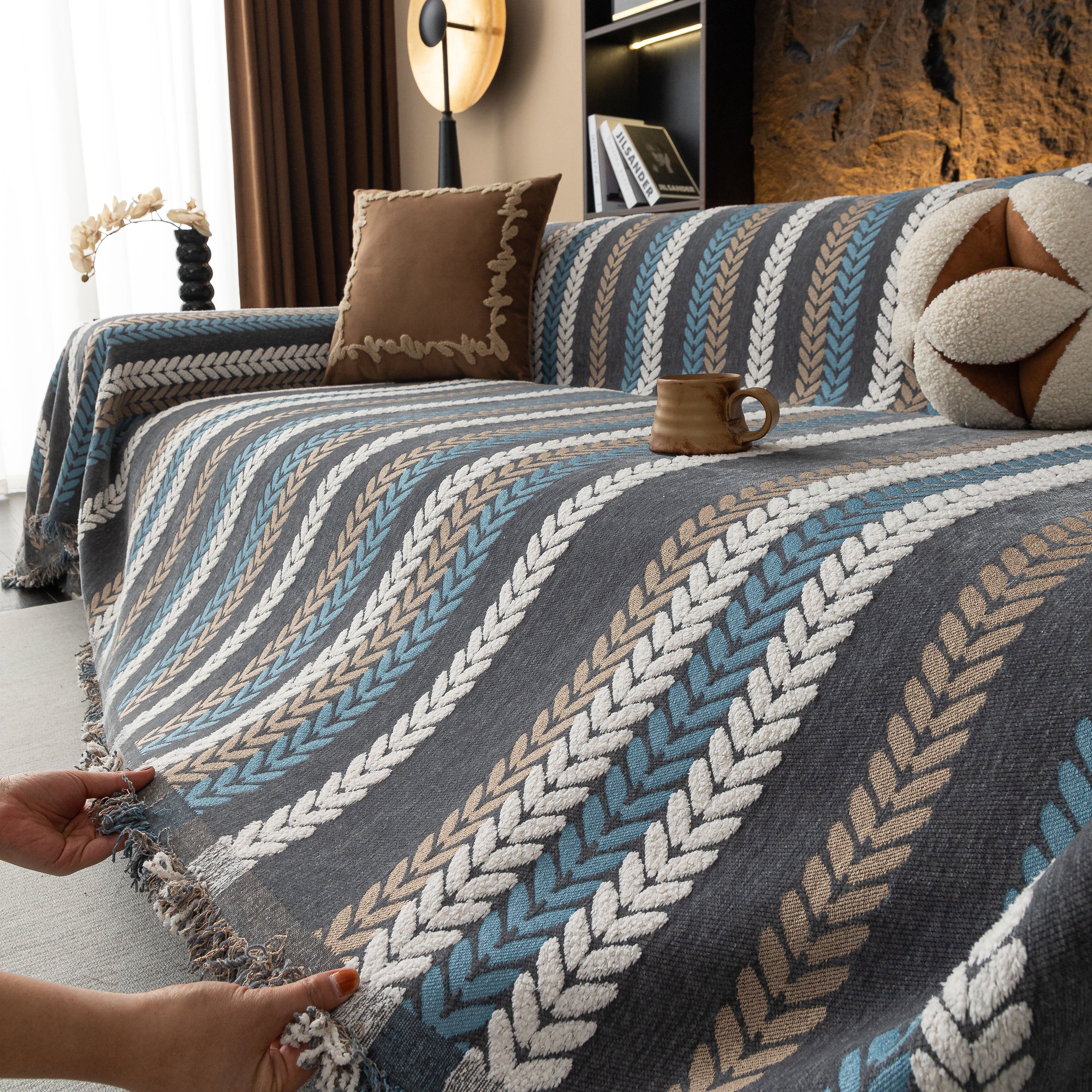 Cozy Decorative Throw Blanket for Couches, Boho Plush Woven Sofa Cover with Stripes - Image 35