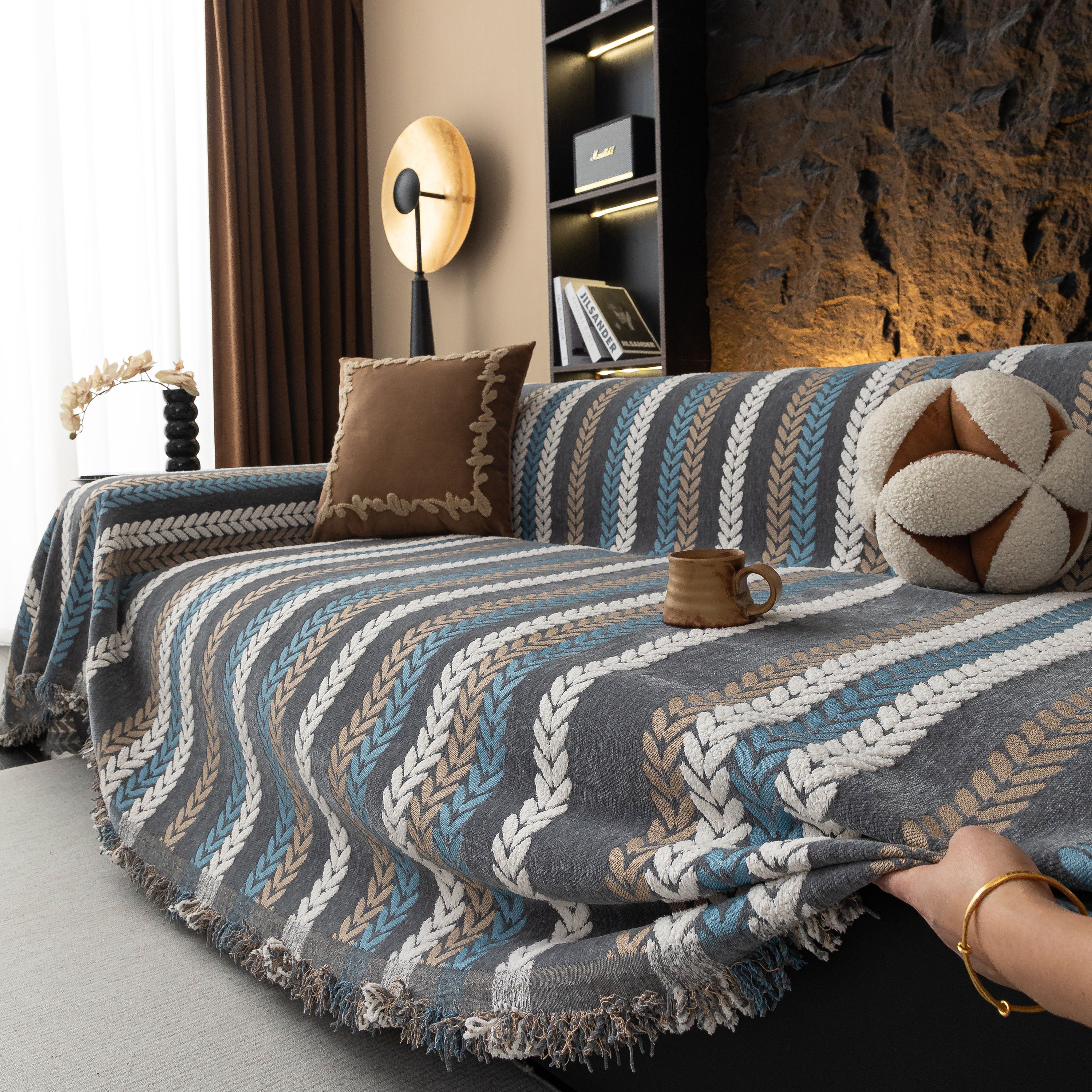 Cozy Decorative Throw Blanket for Couches, Boho Plush Woven Sofa Cover with Stripes - Image 37