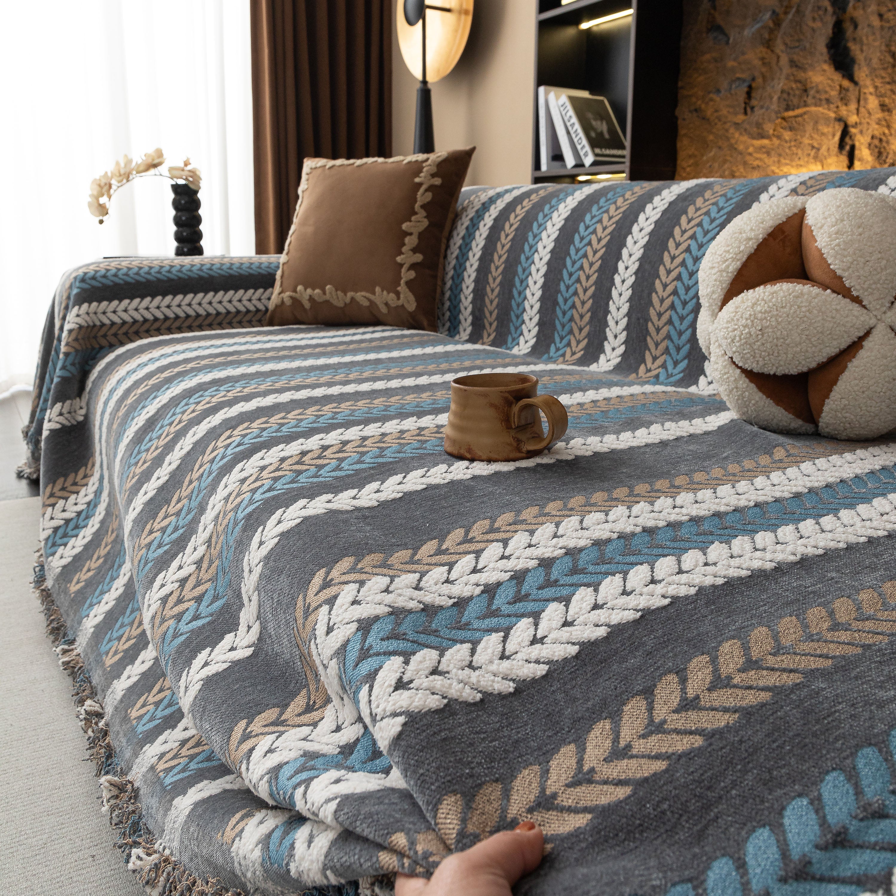 Cozy Decorative Throw Blanket for Couches, Boho Plush Woven Sofa Cover with Stripes - Image 38