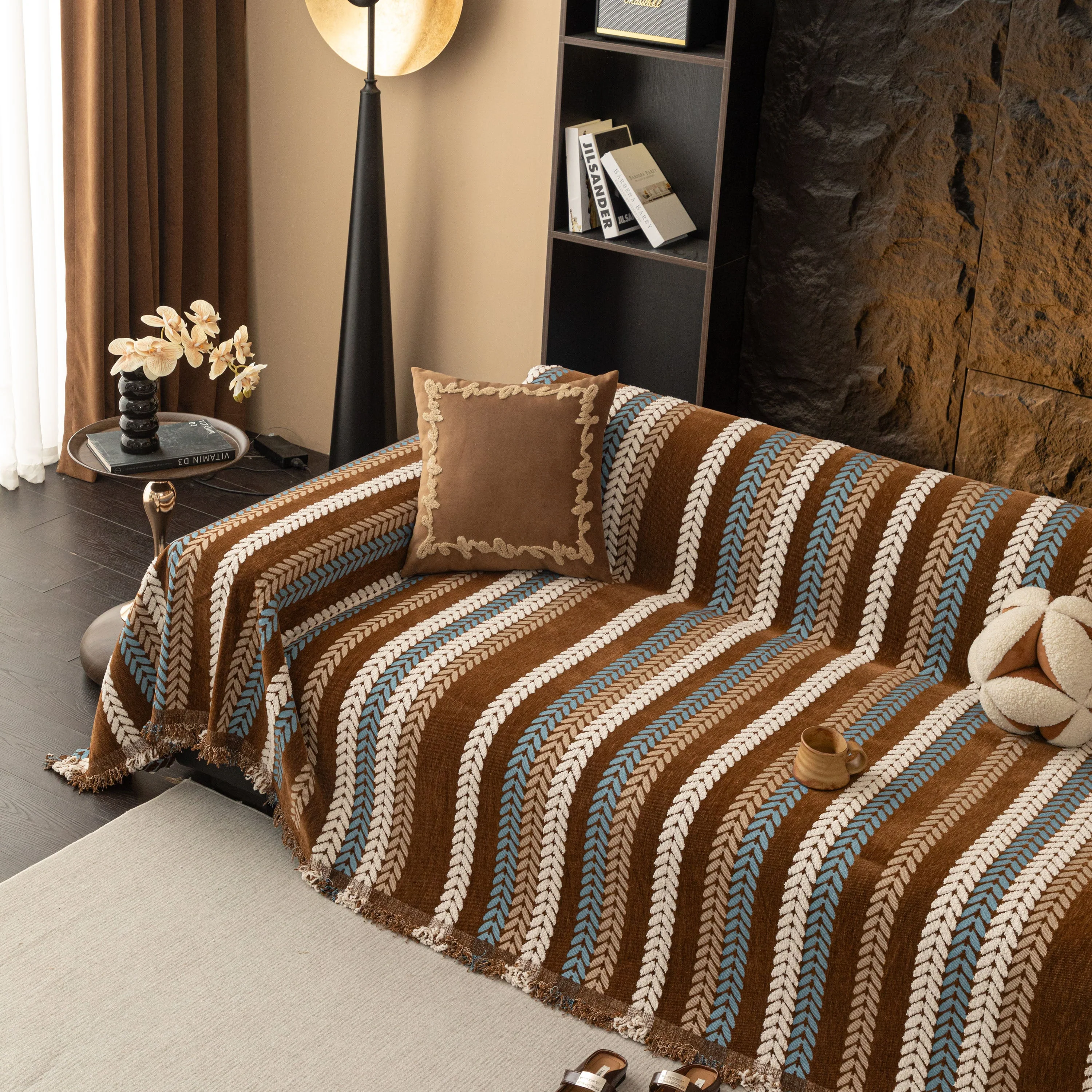 Cozy Decorative Throw Blanket for Couches, Boho Plush Woven Sofa Cover with Stripes - Image 4