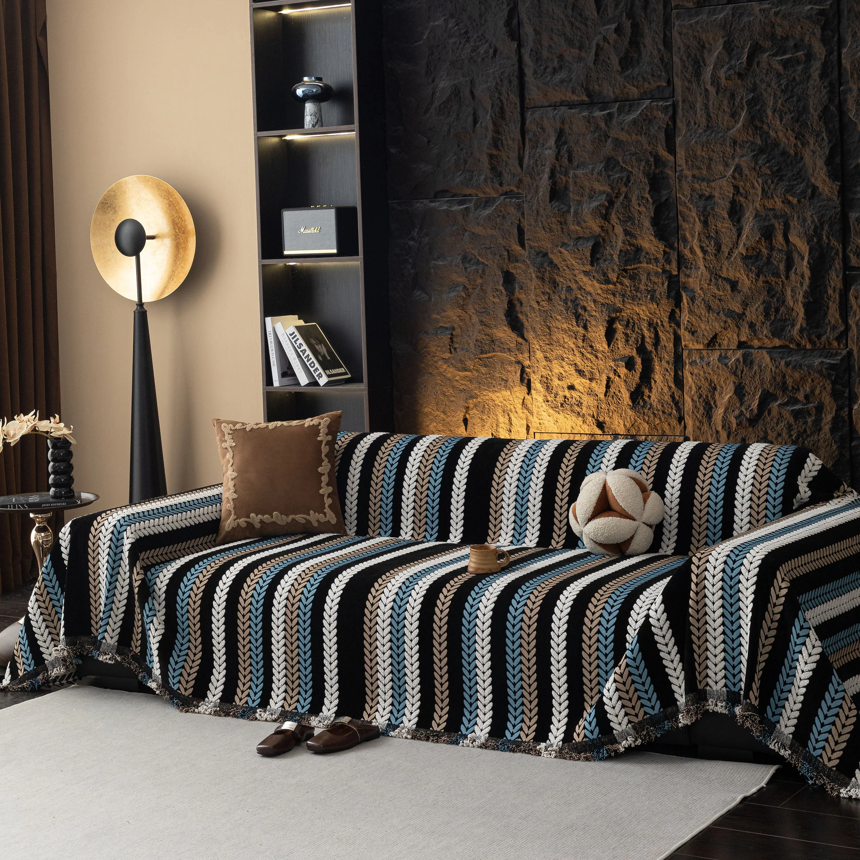 Cozy Decorative Throw Blanket for Couches, Boho Plush Woven Sofa Cover with Stripes - Image 42