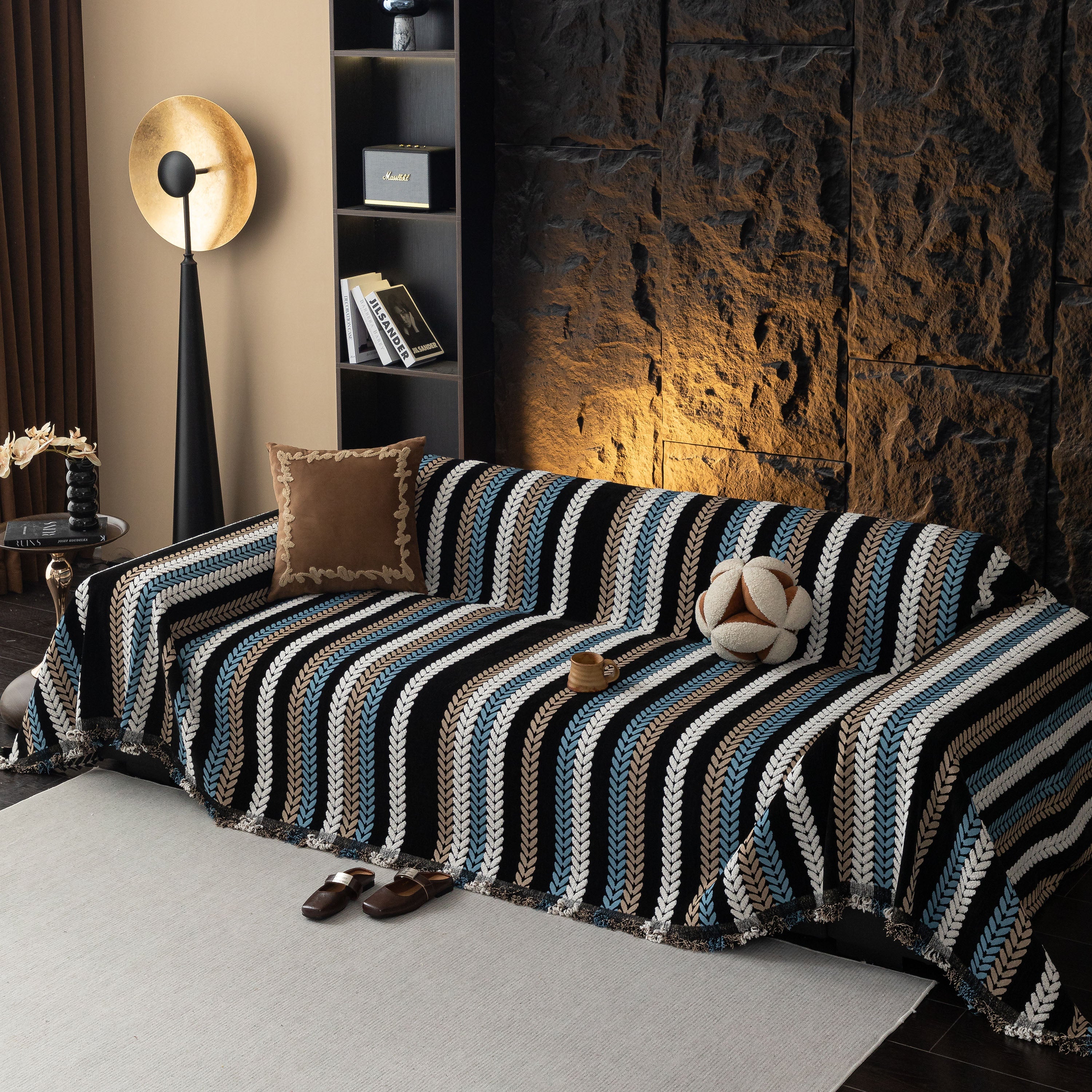 Cozy Decorative Throw Blanket for Couches, Boho Plush Woven Sofa Cover with Stripes - Image 43