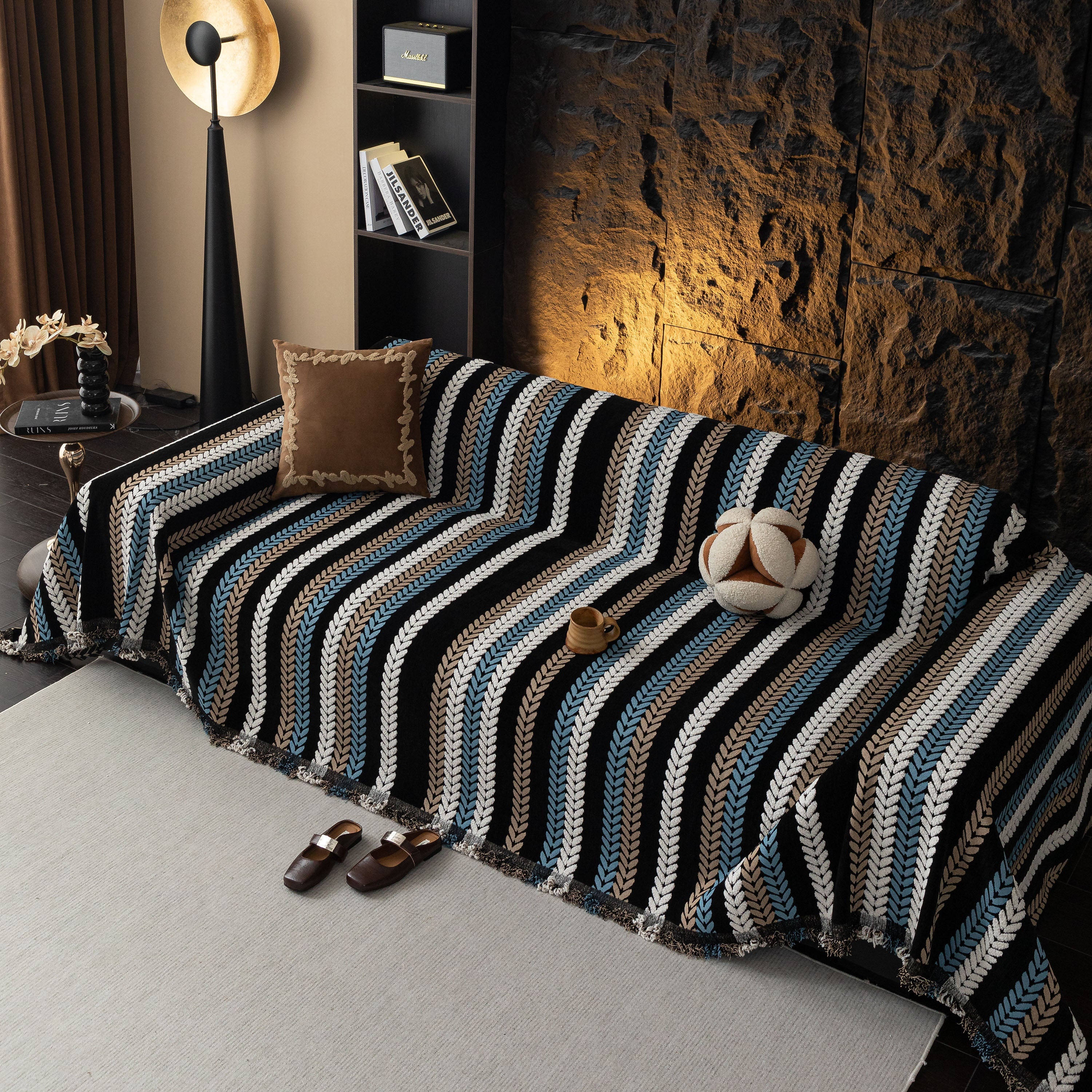 Cozy Decorative Throw Blanket for Couches, Boho Plush Woven Sofa Cover with Stripes - Image 44