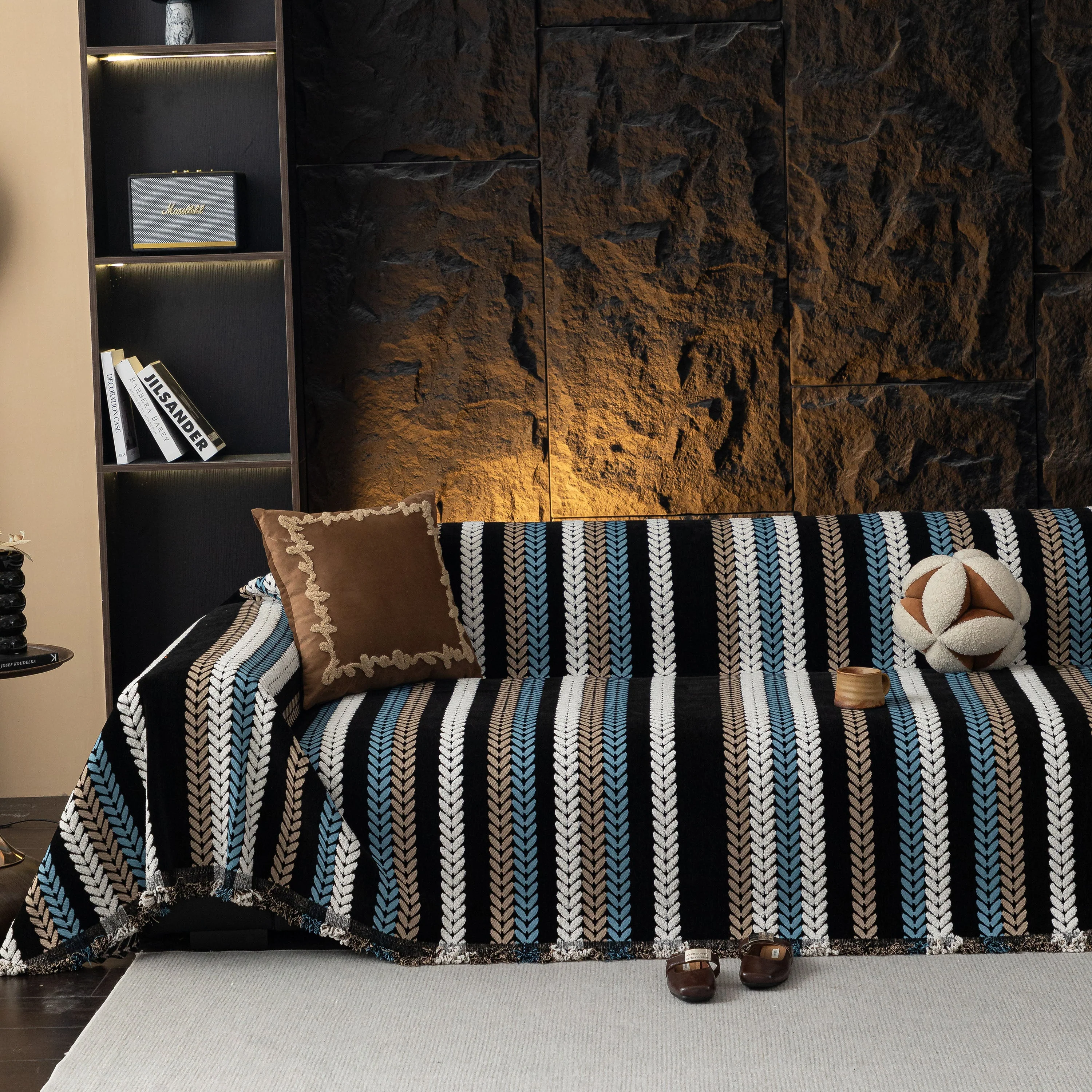 Cozy Decorative Throw Blanket for Couches, Boho Plush Woven Sofa Cover with Stripes - Image 46