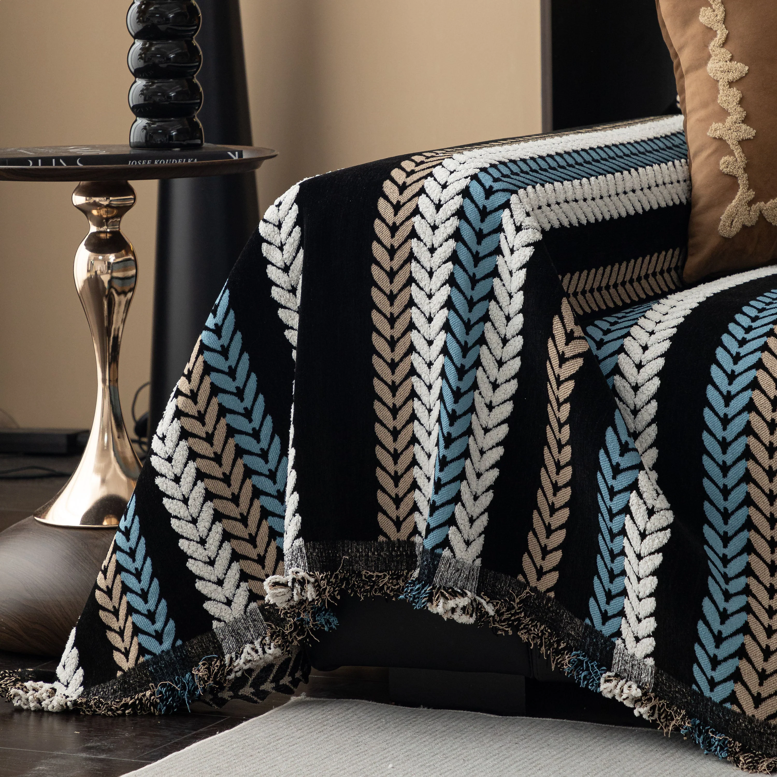 Cozy Decorative Throw Blanket for Couches, Boho Plush Woven Sofa Cover with Stripes - Image 47