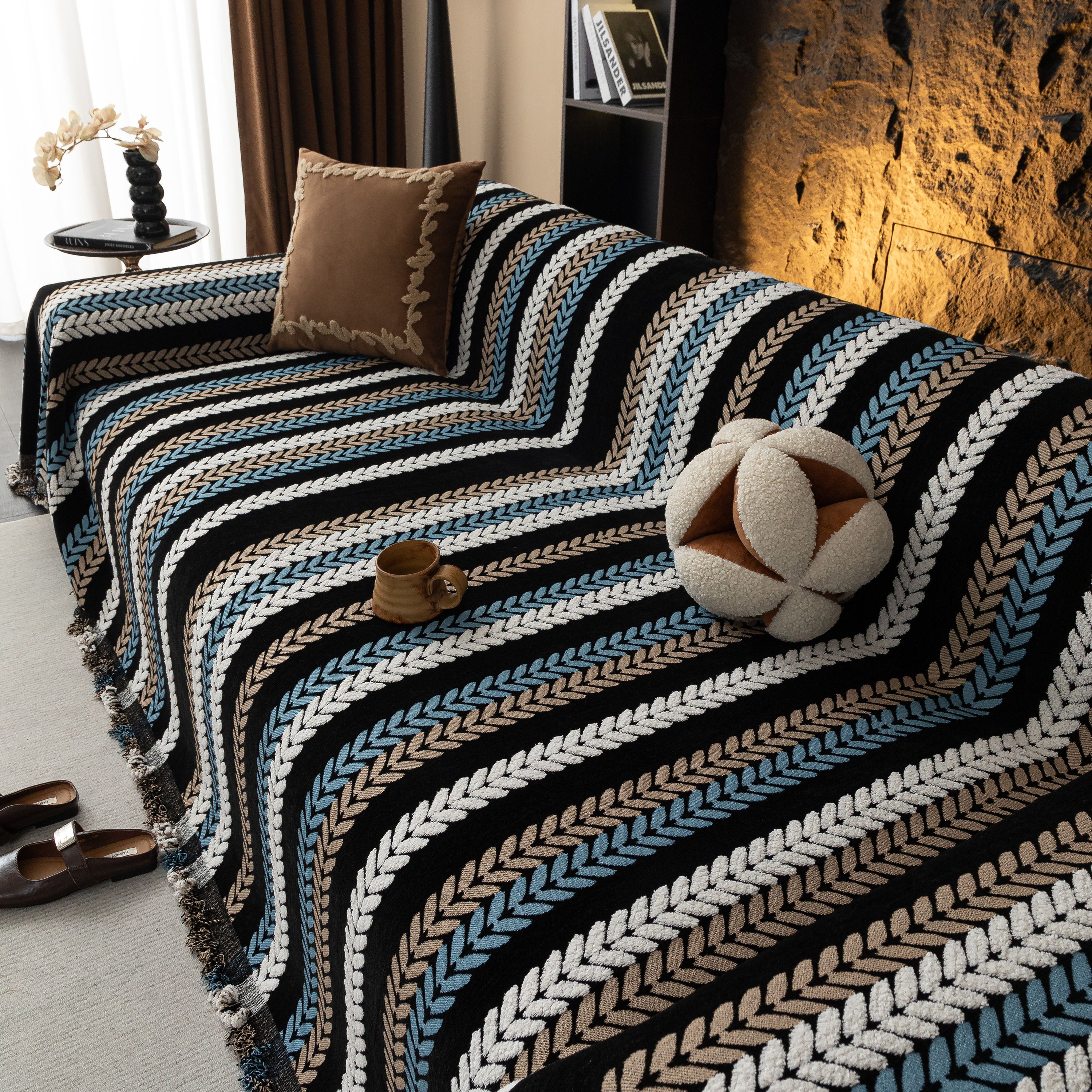 Cozy Decorative Throw Blanket for Couches, Boho Plush Woven Sofa Cover with Stripes - Image 50