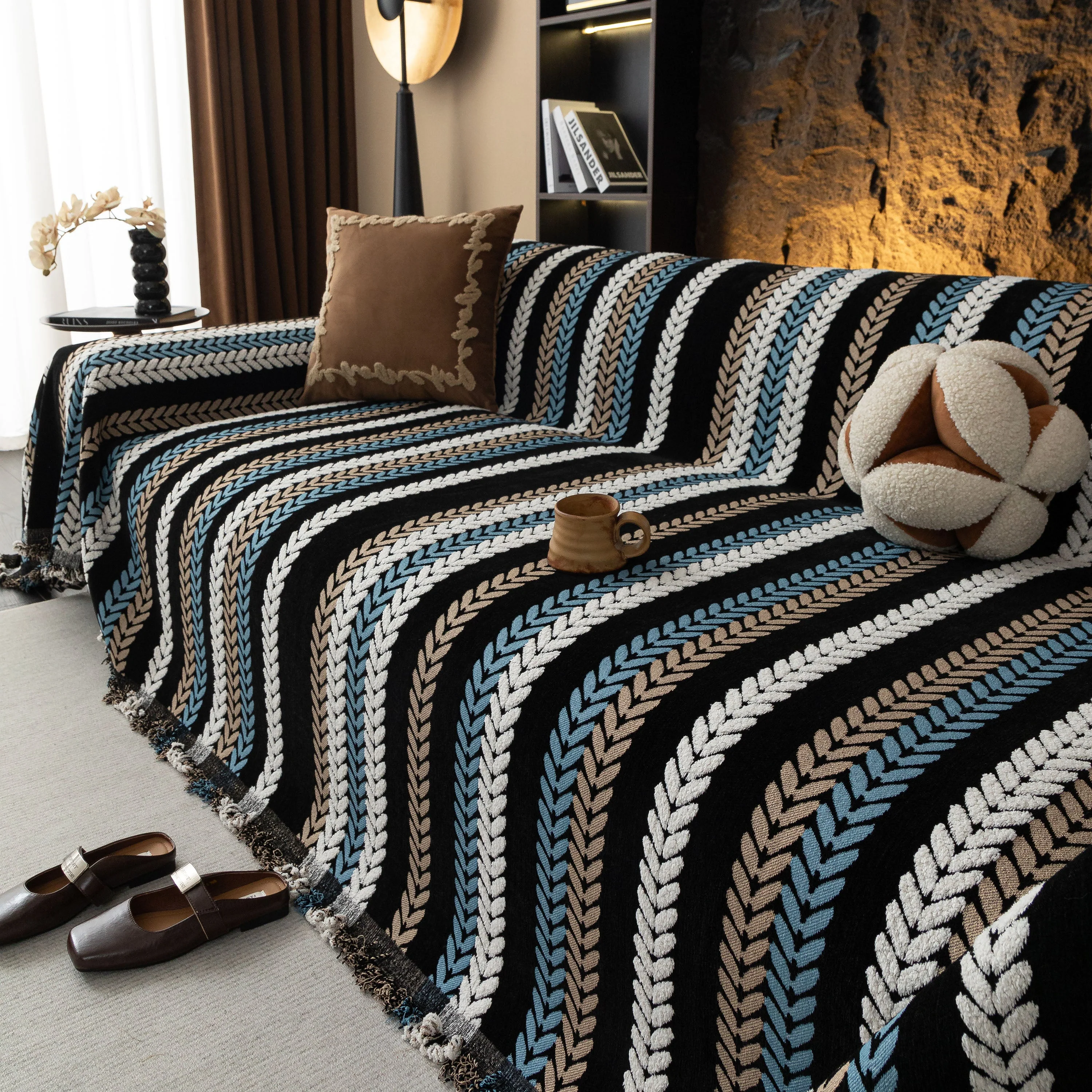 Cozy Decorative Throw Blanket for Couches, Boho Plush Woven Sofa Cover with Stripes - Image 51