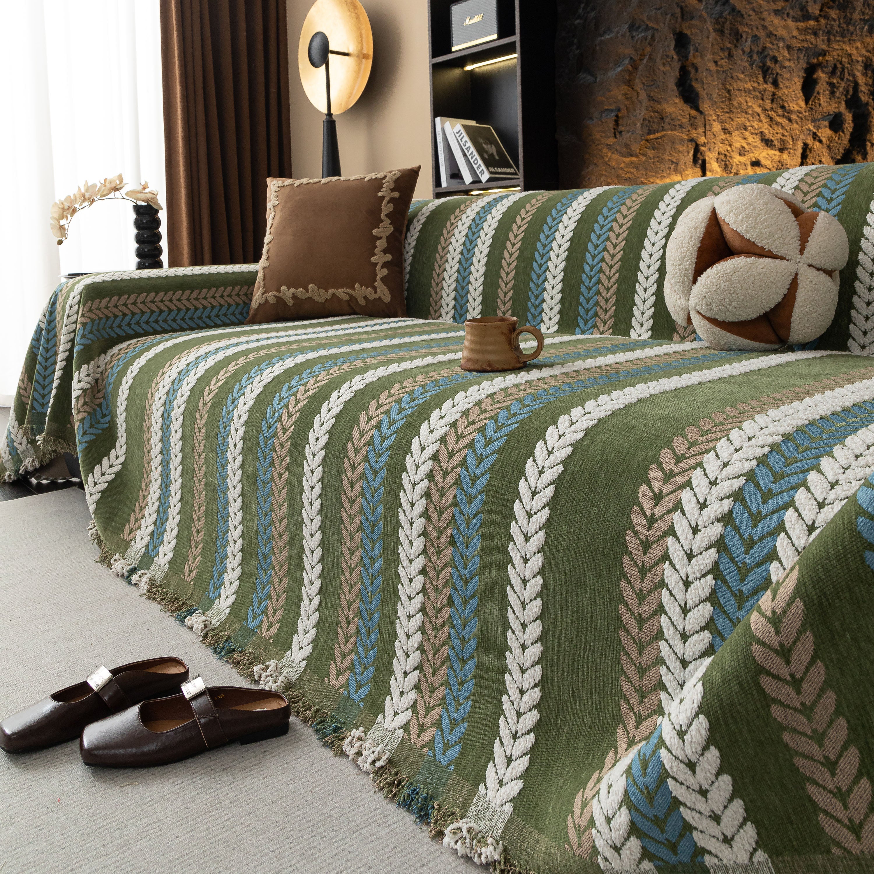 Cozy Decorative Throw Blanket for Couches, Boho Plush Woven Sofa Cover with Stripes - Image 65