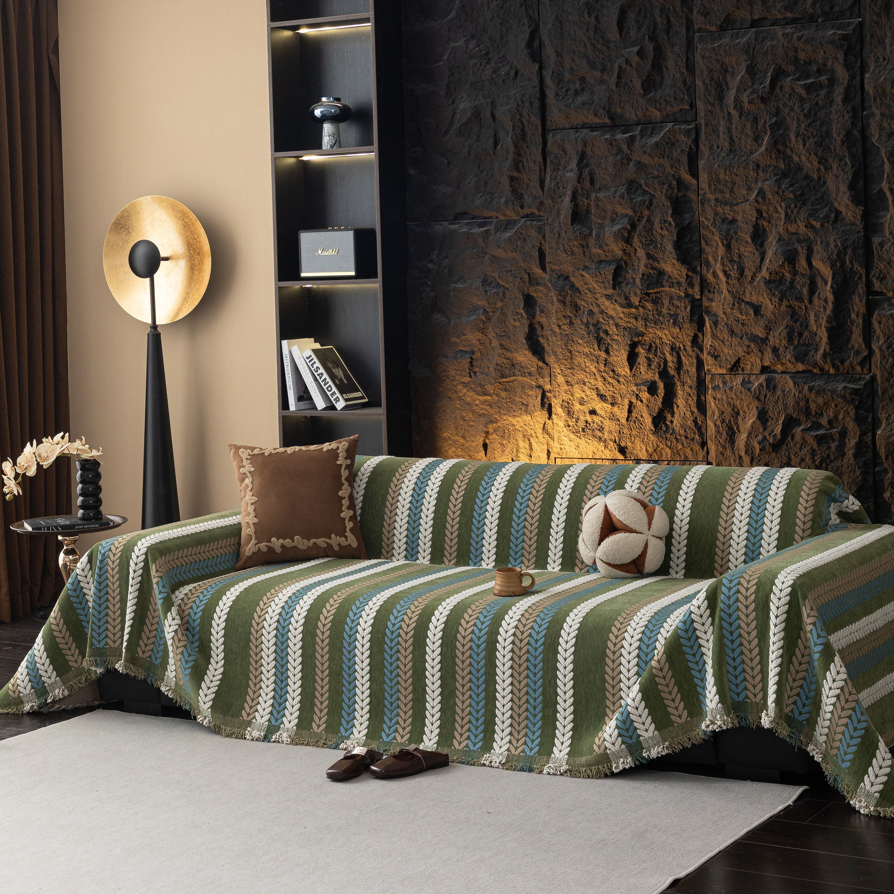 Cozy Decorative Throw Blanket for Couches, Boho Plush Woven Sofa Cover with Stripes - Image 66