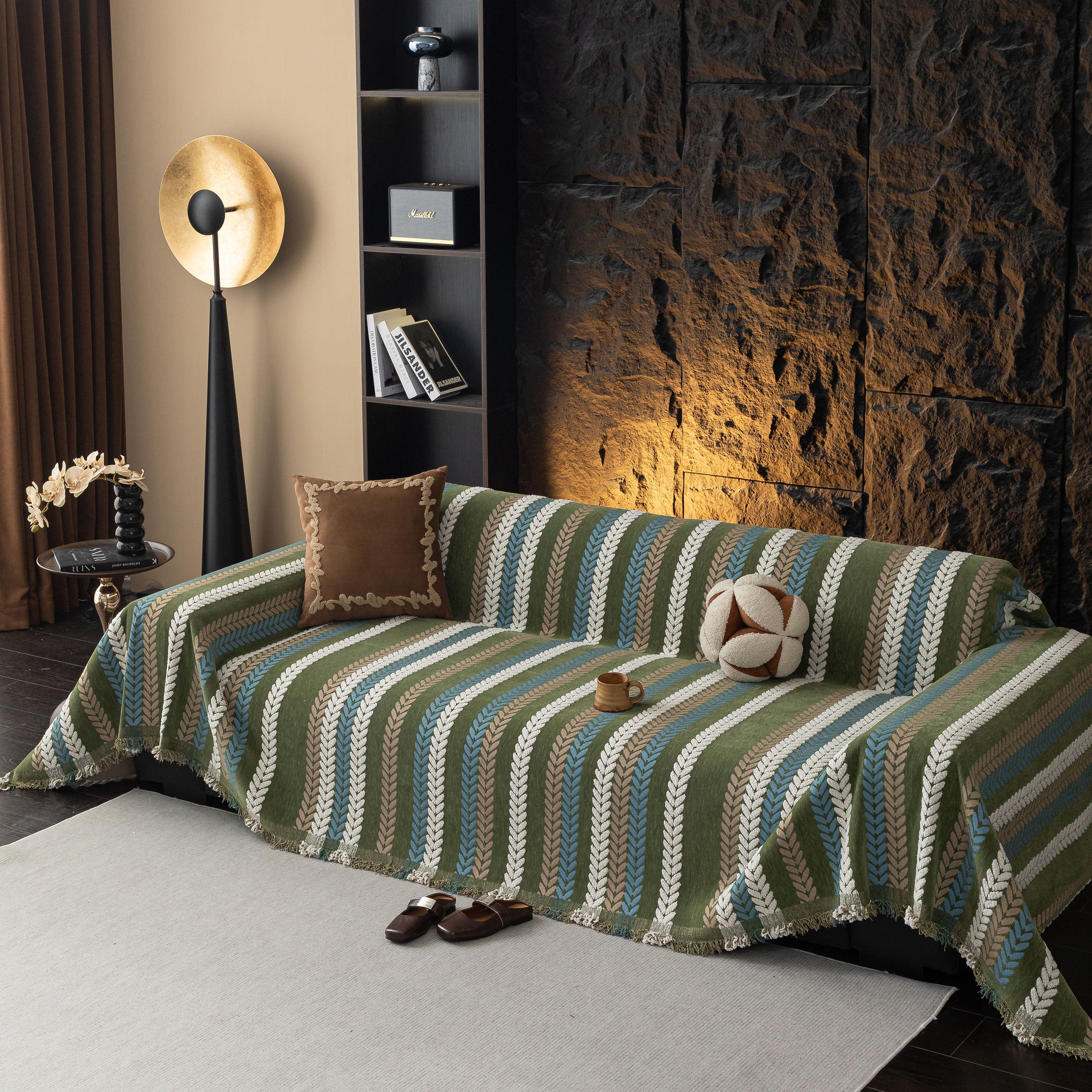 Cozy Decorative Throw Blanket for Couches, Boho Plush Woven Sofa Cover with Stripes - Image 67
