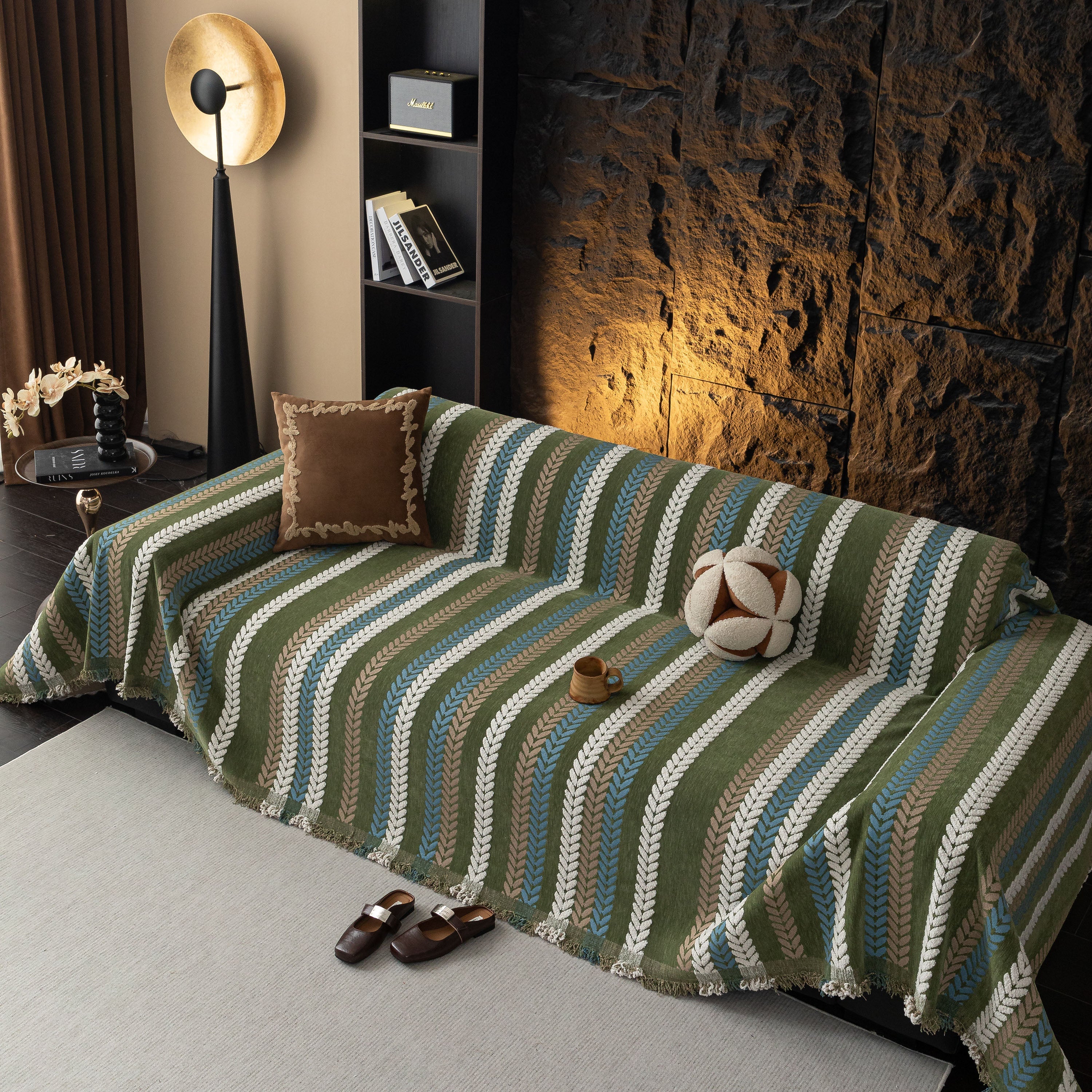 Cozy Decorative Throw Blanket for Couches, Boho Plush Woven Sofa Cover with Stripes - Image 68