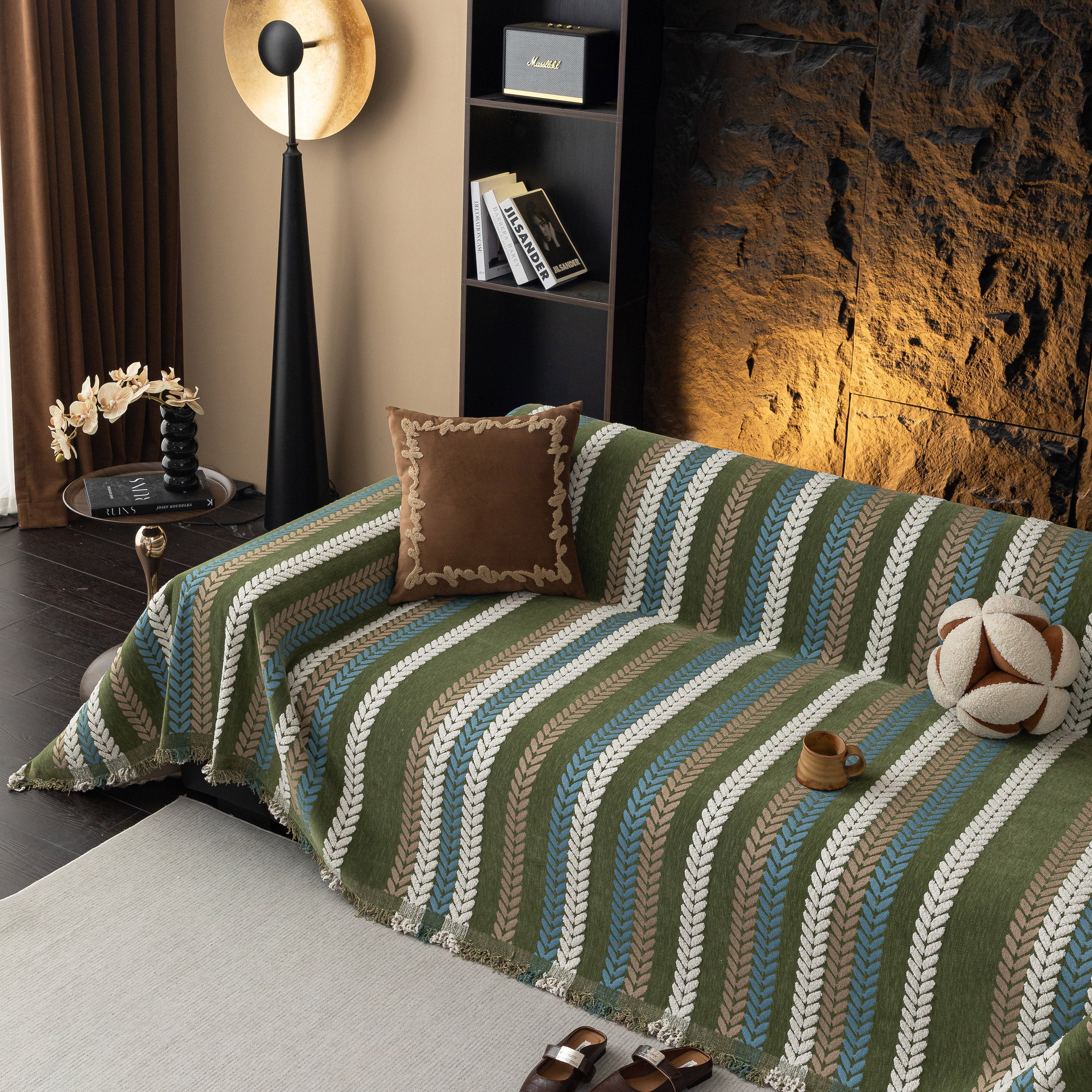 Cozy Decorative Throw Blanket for Couches, Boho Plush Woven Sofa Cover with Stripes - Image 69