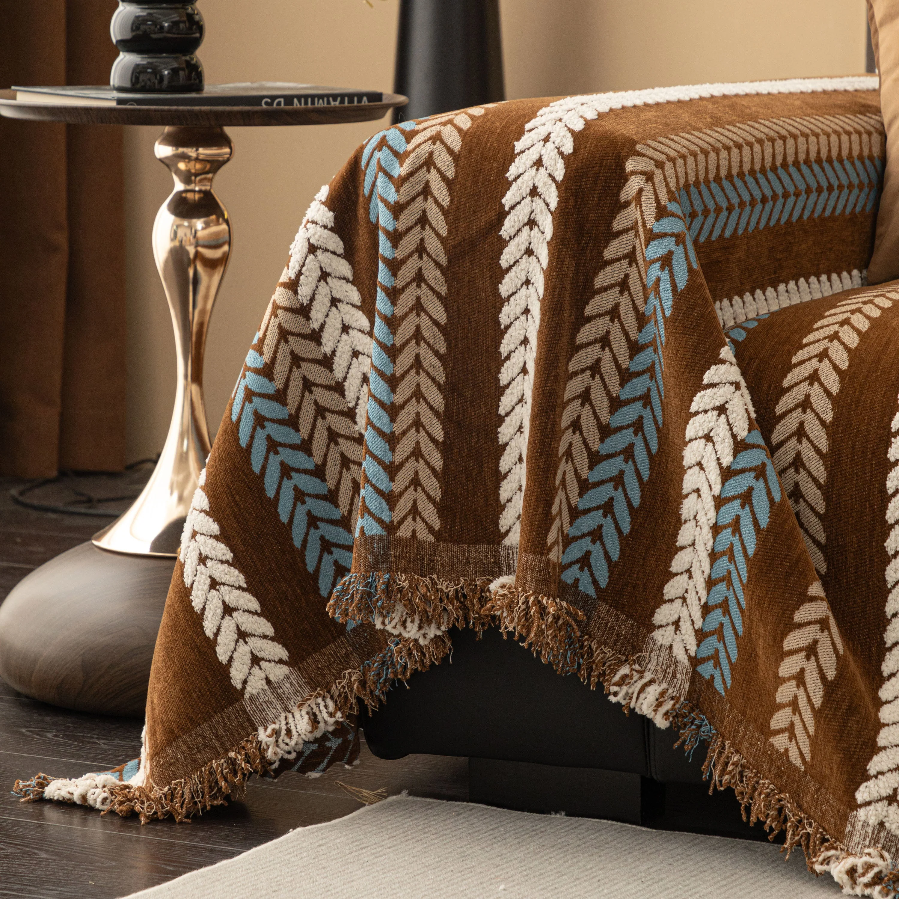 Cozy Decorative Throw Blanket for Couches, Boho Plush Woven Sofa Cover with Stripes - Image 7