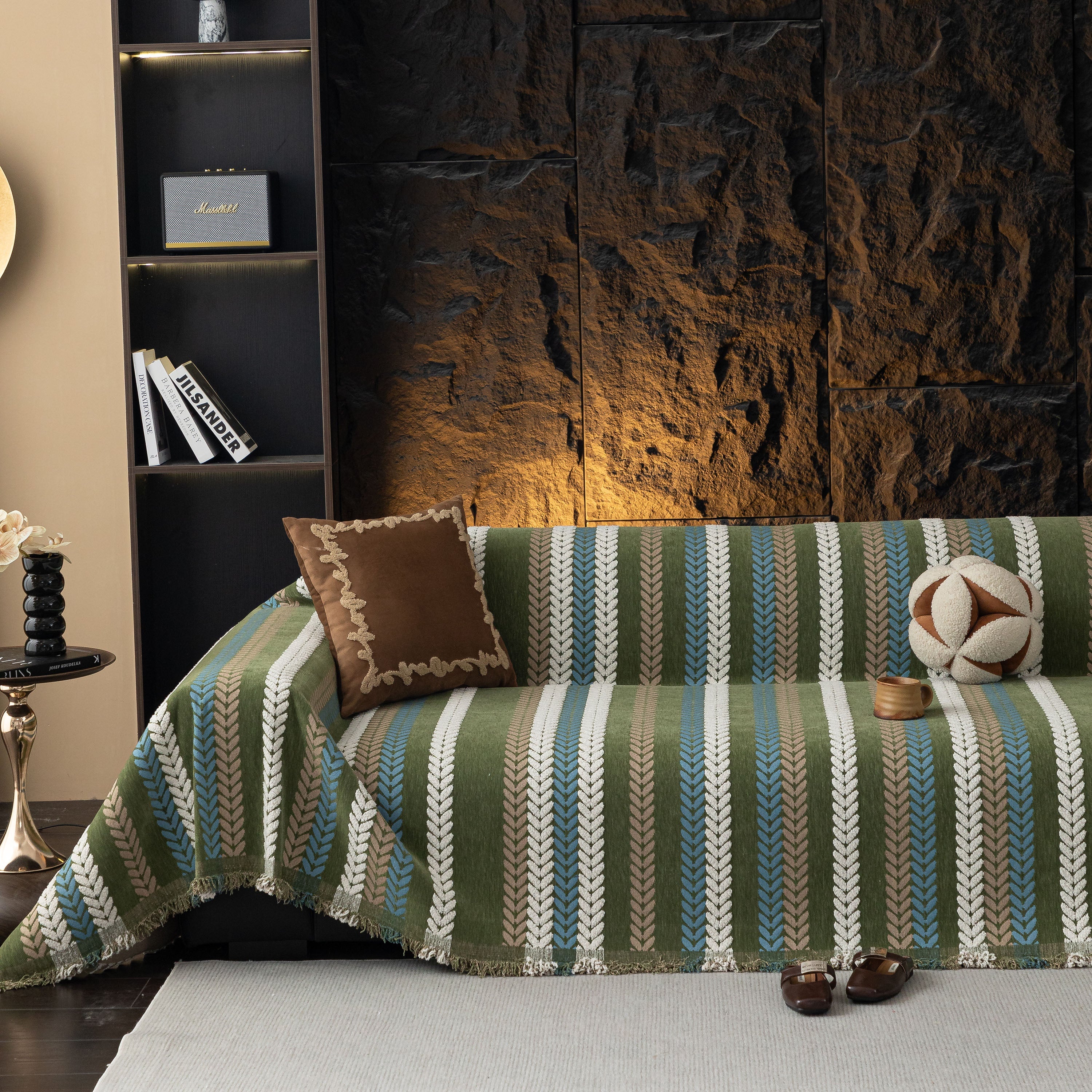 Cozy Decorative Throw Blanket for Couches, Boho Plush Woven Sofa Cover with Stripes - Image 70