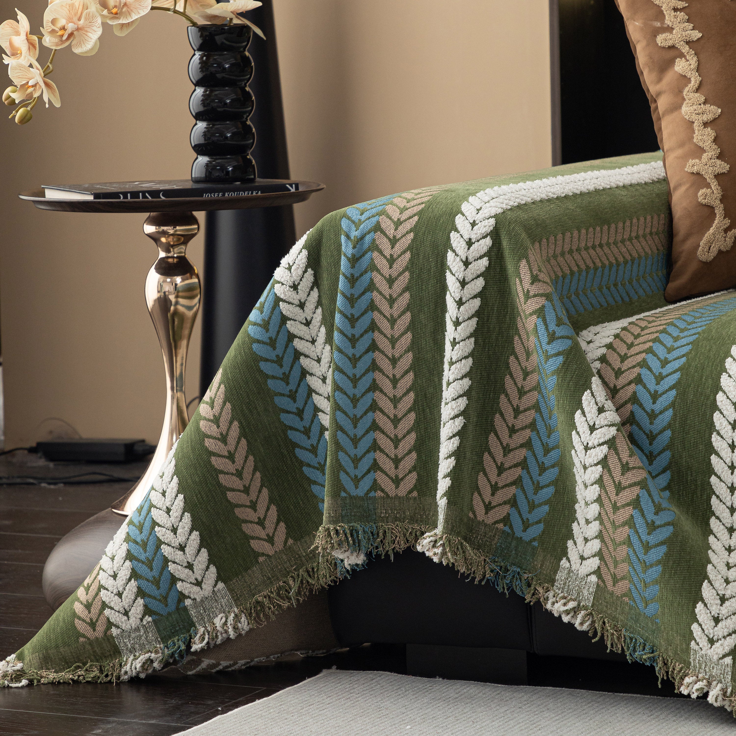 Cozy Decorative Throw Blanket for Couches, Boho Plush Woven Sofa Cover with Stripes - Image 71