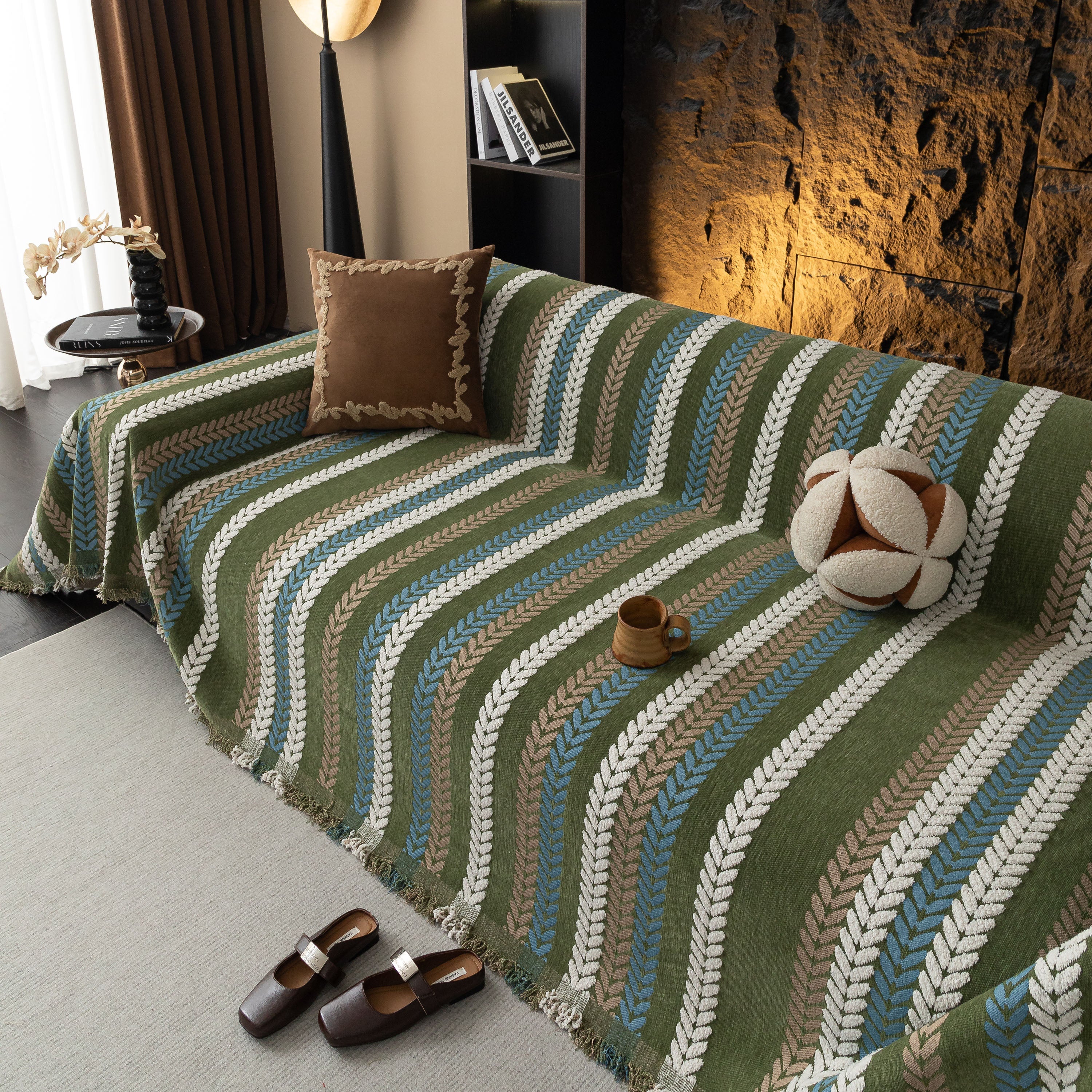 Cozy Decorative Throw Blanket for Couches, Boho Plush Woven Sofa Cover with Stripes - Image 73