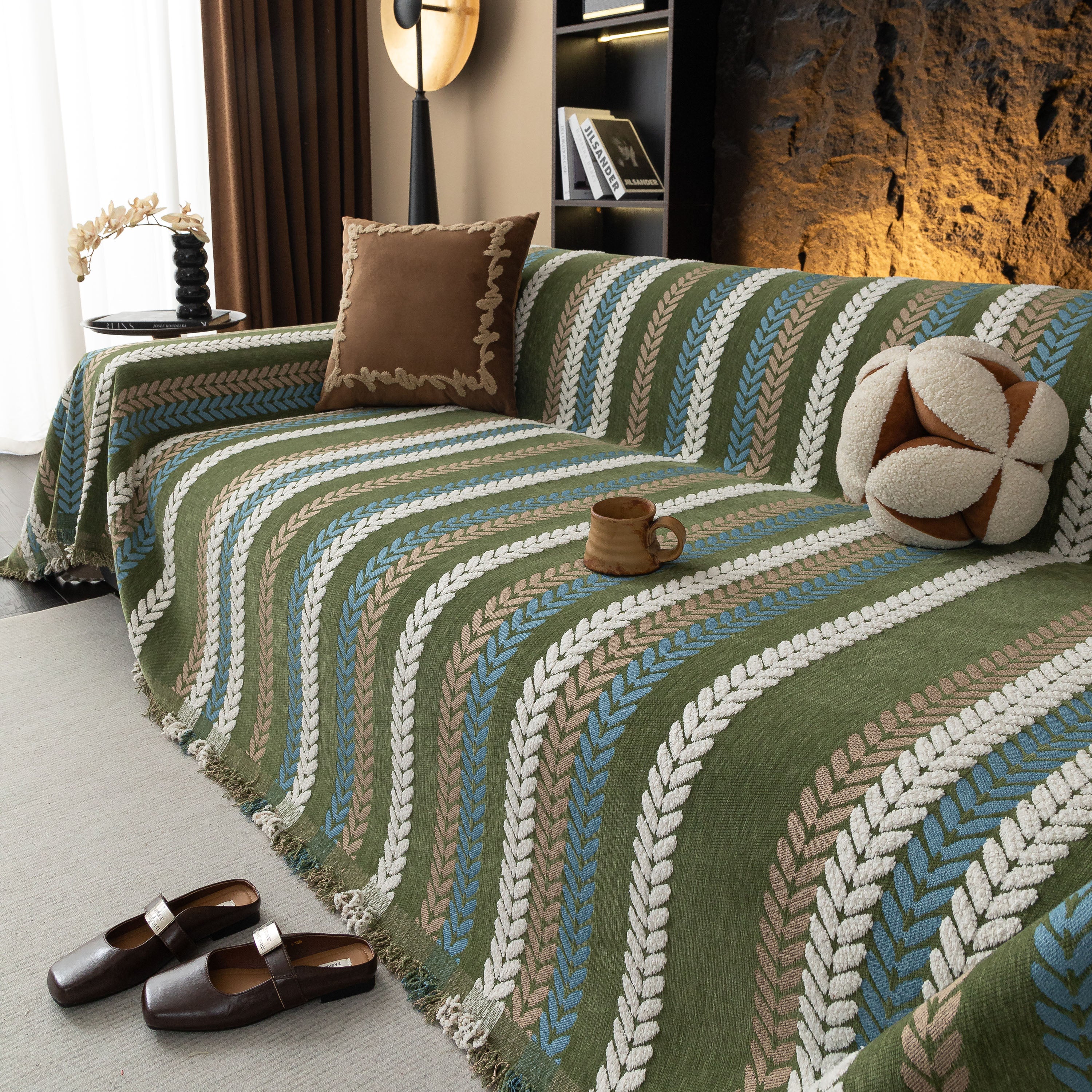 Cozy Decorative Throw Blanket for Couches, Boho Plush Woven Sofa Cover with Stripes - Image 75