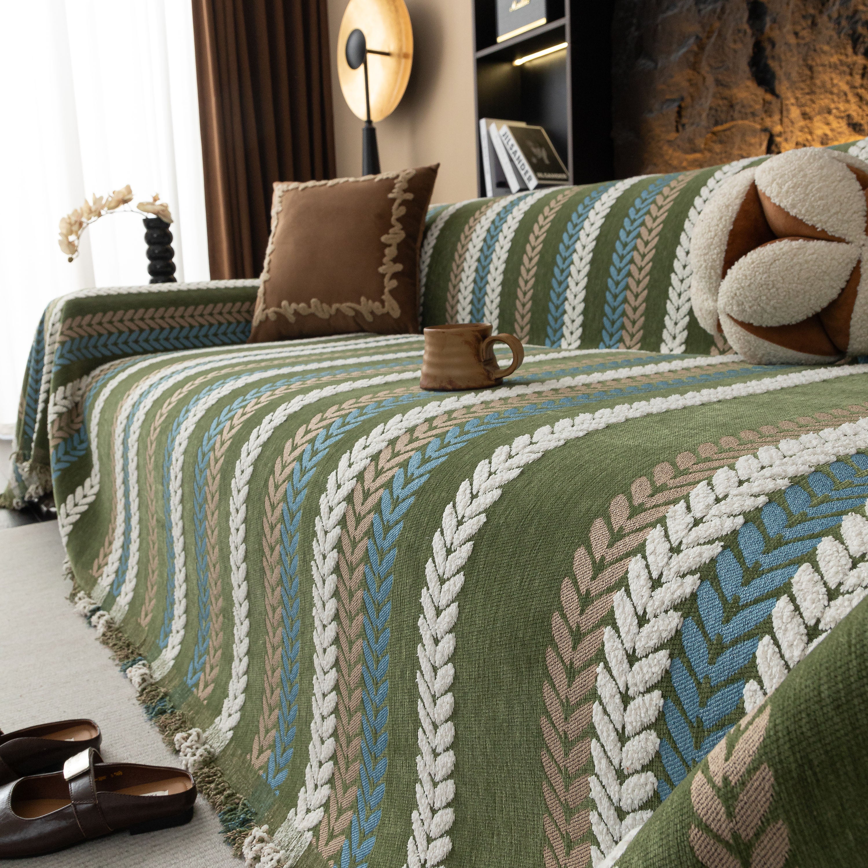 Cozy Decorative Throw Blanket for Couches, Boho Plush Woven Sofa Cover with Stripes - Image 76
