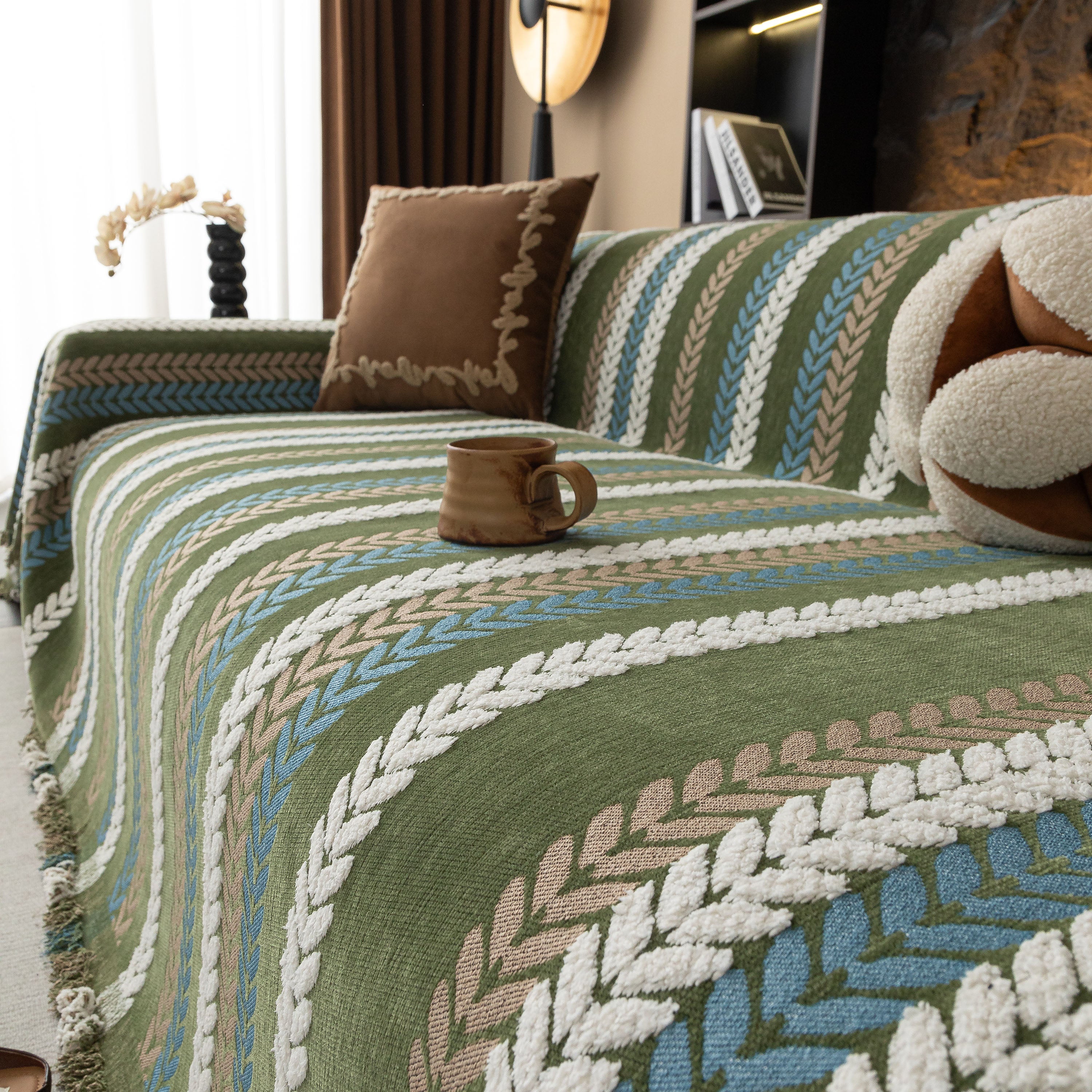 Cozy Decorative Throw Blanket for Couches, Boho Plush Woven Sofa Cover with Stripes - Image 78